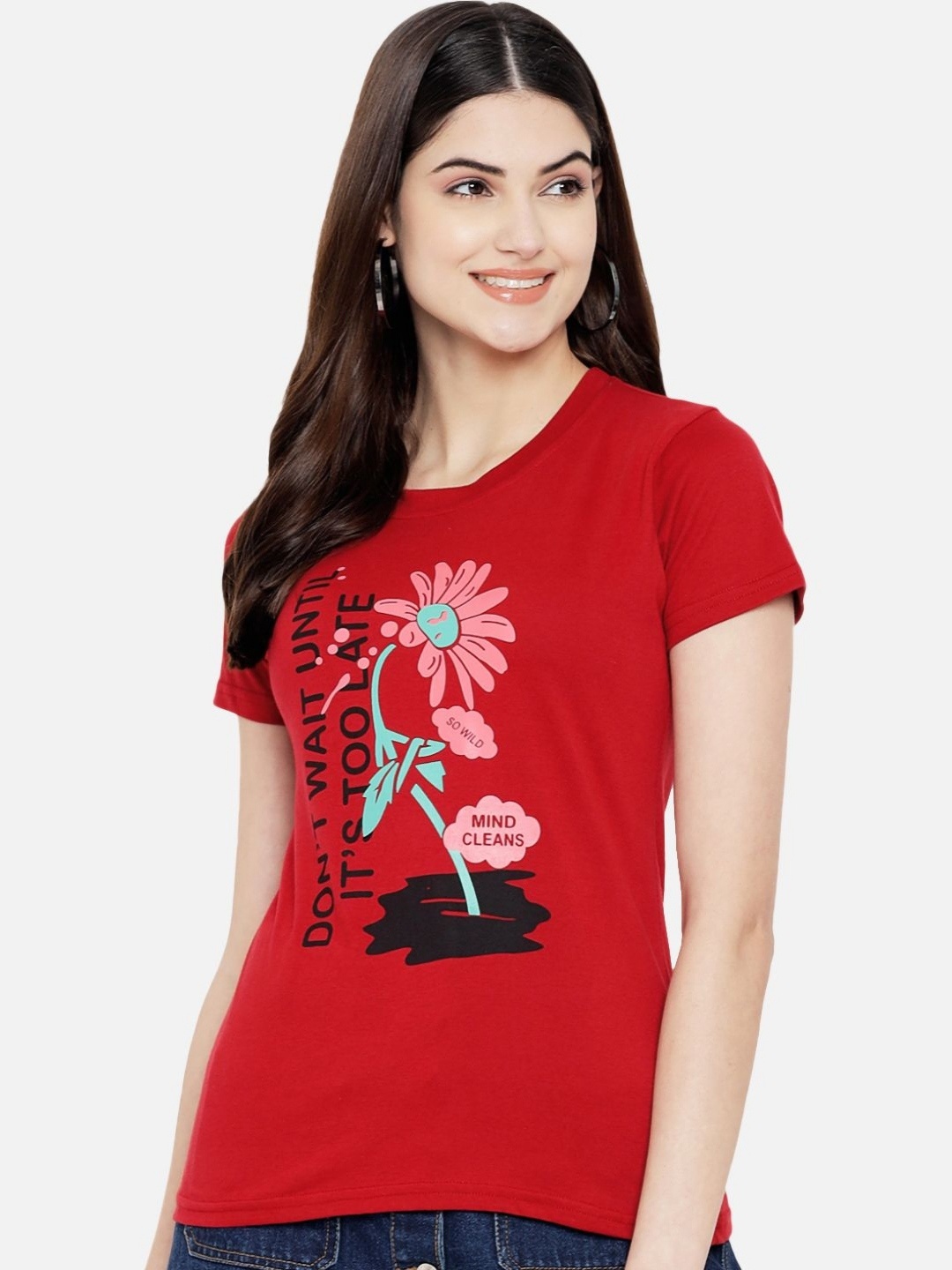

Dreambe Women Typography Printed T-shirt, Maroon