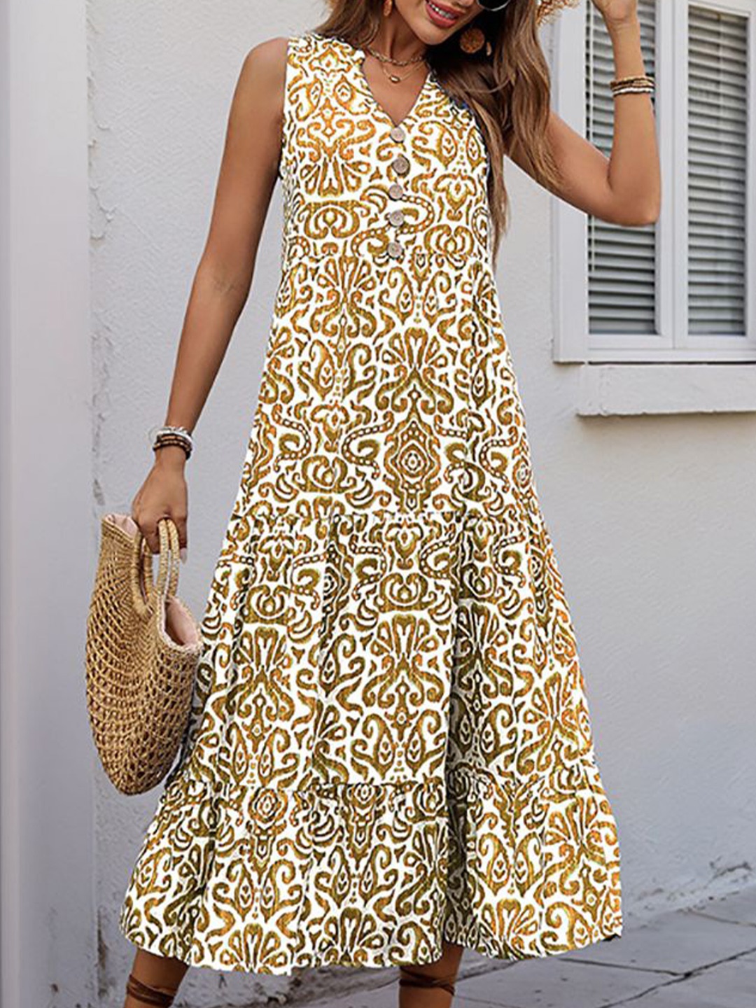

StyleCast x Revolte Ethnic Motifs Print A-Line Midi Dress, Yellow