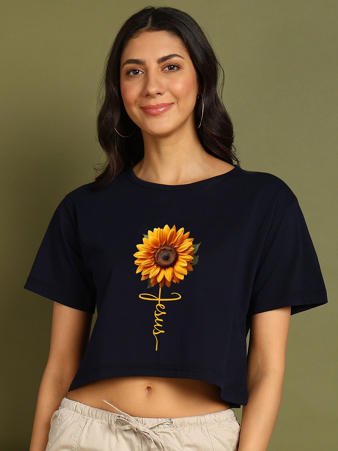 

Moda Rapido Women Printed Drop-Shoulder Sleeves Bio Finish T-shirt, Navy blue