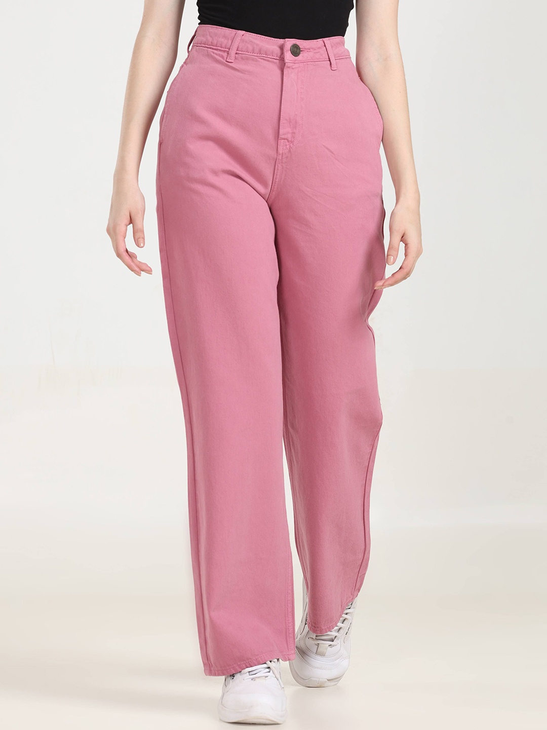 

URBAN POCHE Women Wide Leg High-Rise Jeans, Pink