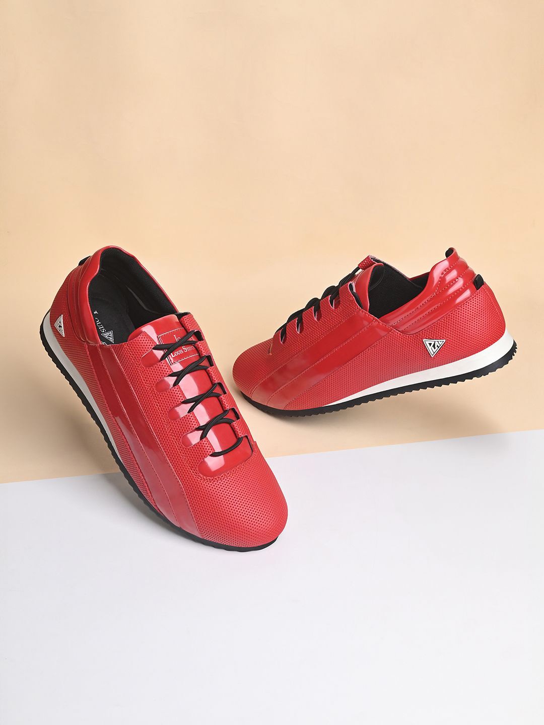 

LOUIS STITCH Men Men's Color Blocked Casual Sneaker with Auto Adjustable Elastic Laces, Red