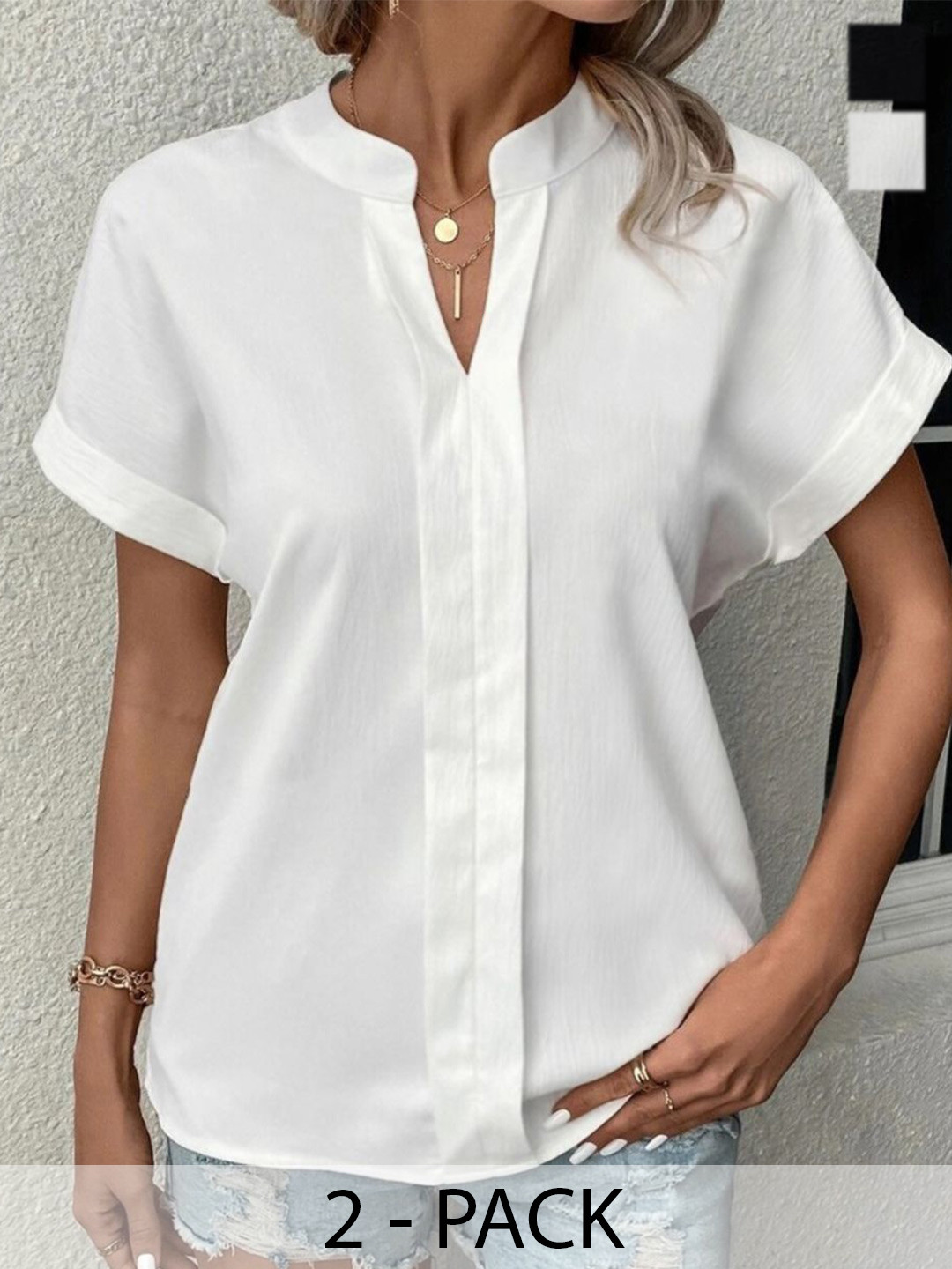 

BAESD Pack Of 2 Mandarin Collar Shirt Style Top, White