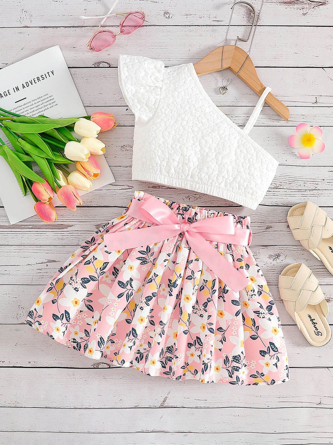 

YK Girls Top with Skirt, White