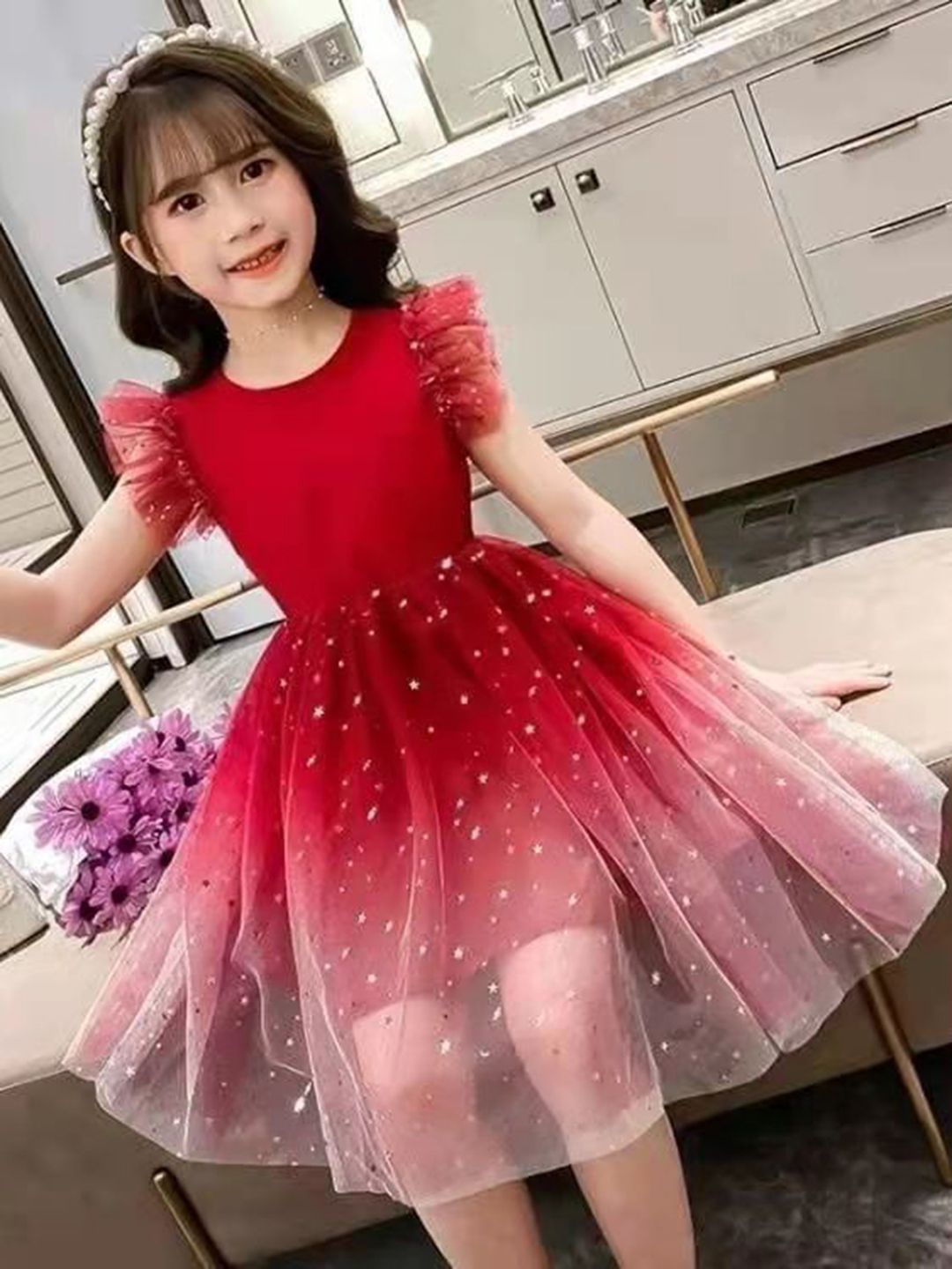 

YK Floral Print Fit & Flare Dress, Red