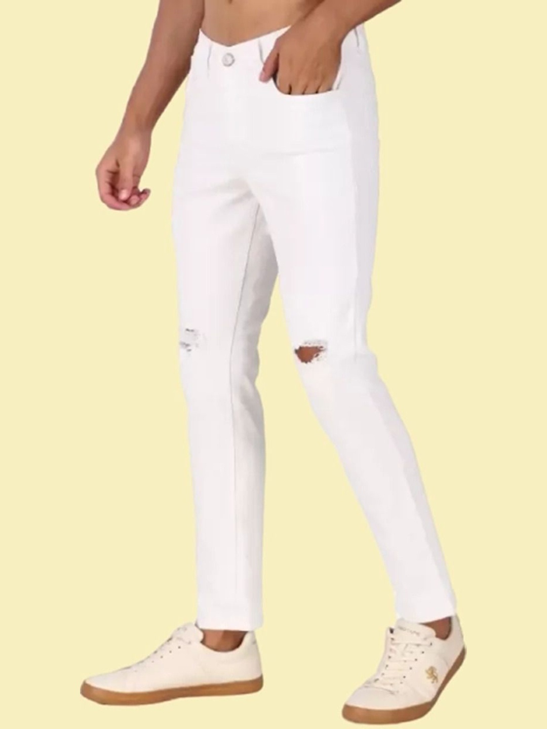 

COMFITS Men Classic Low Distress Stretchable Jeans, White