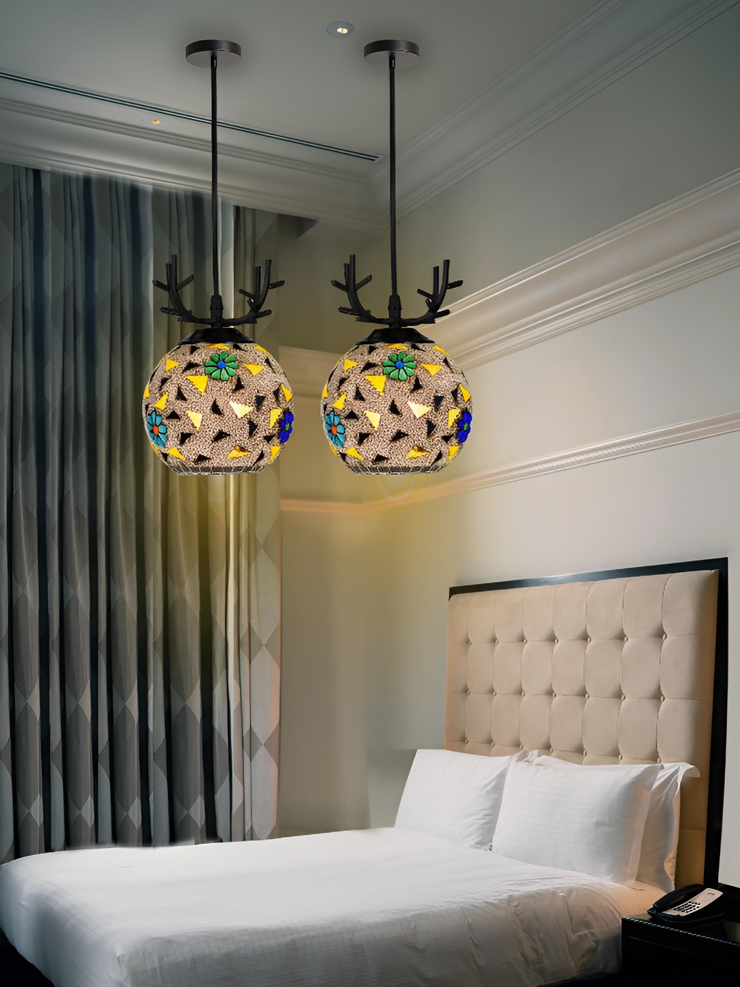 

GAUVIK Green & Blue Printed Glass Ceiling Lamp
