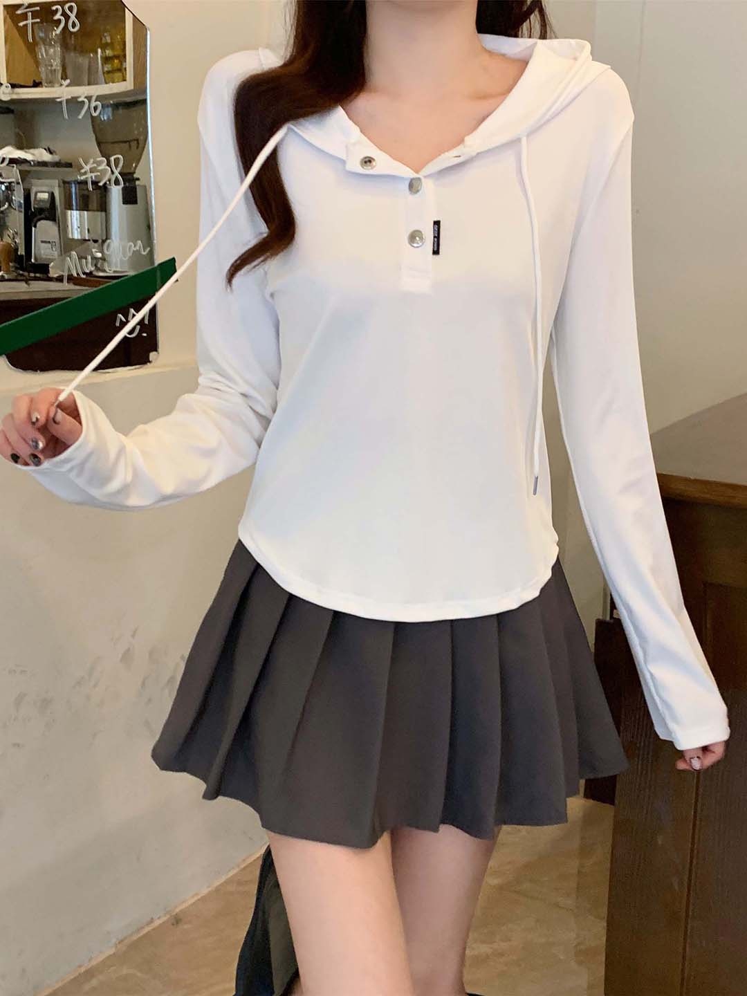 

StyleCast x Revolte Solid Long Sleeves Hooded Top, White