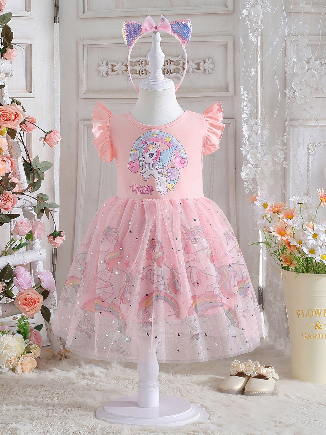

YK Floral Print Flutter Sleeve A-Line Dress, Pink