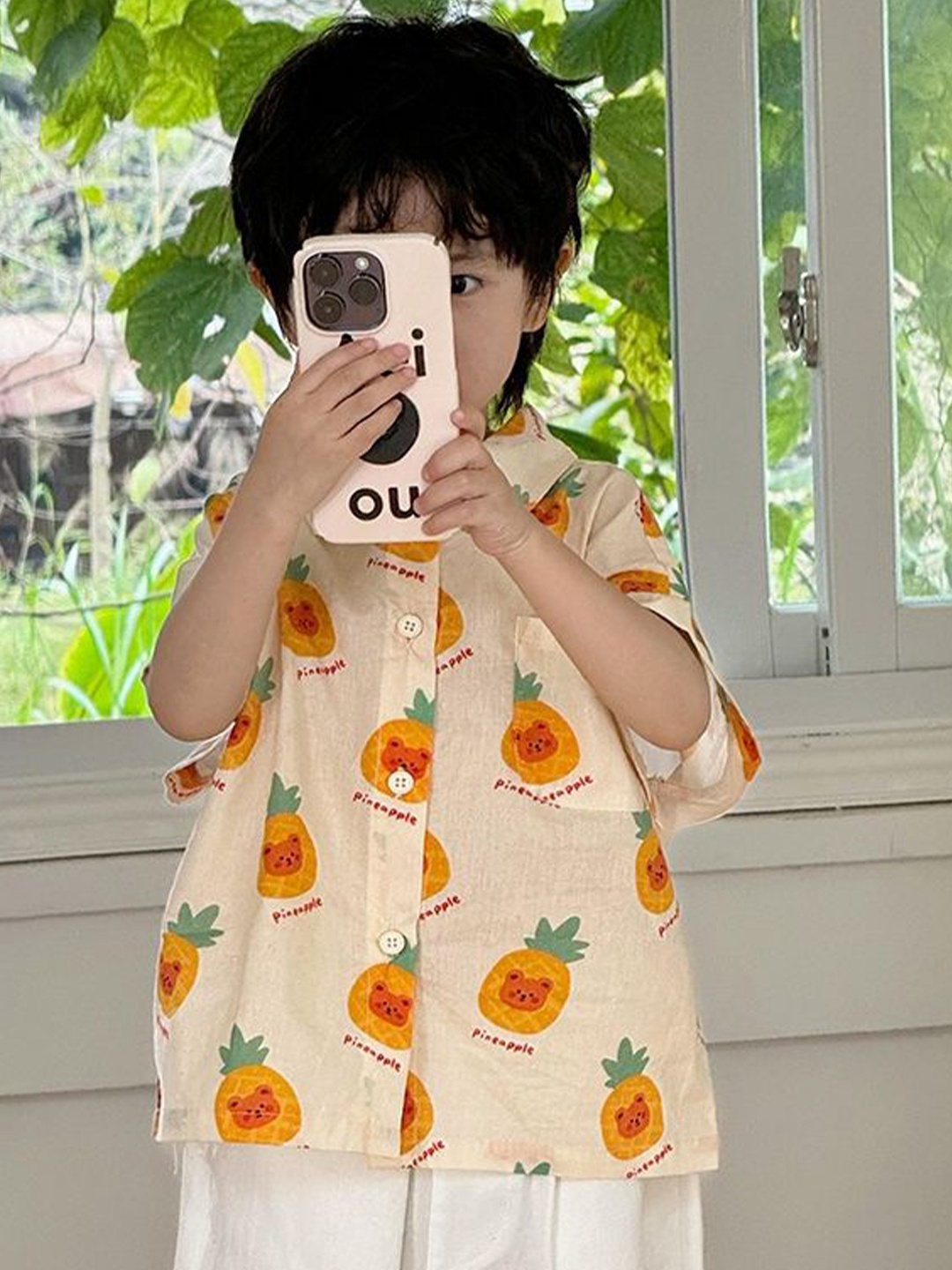 

LULU & SKY Boys Floral Opaque Printed Casual Shirt, Beige