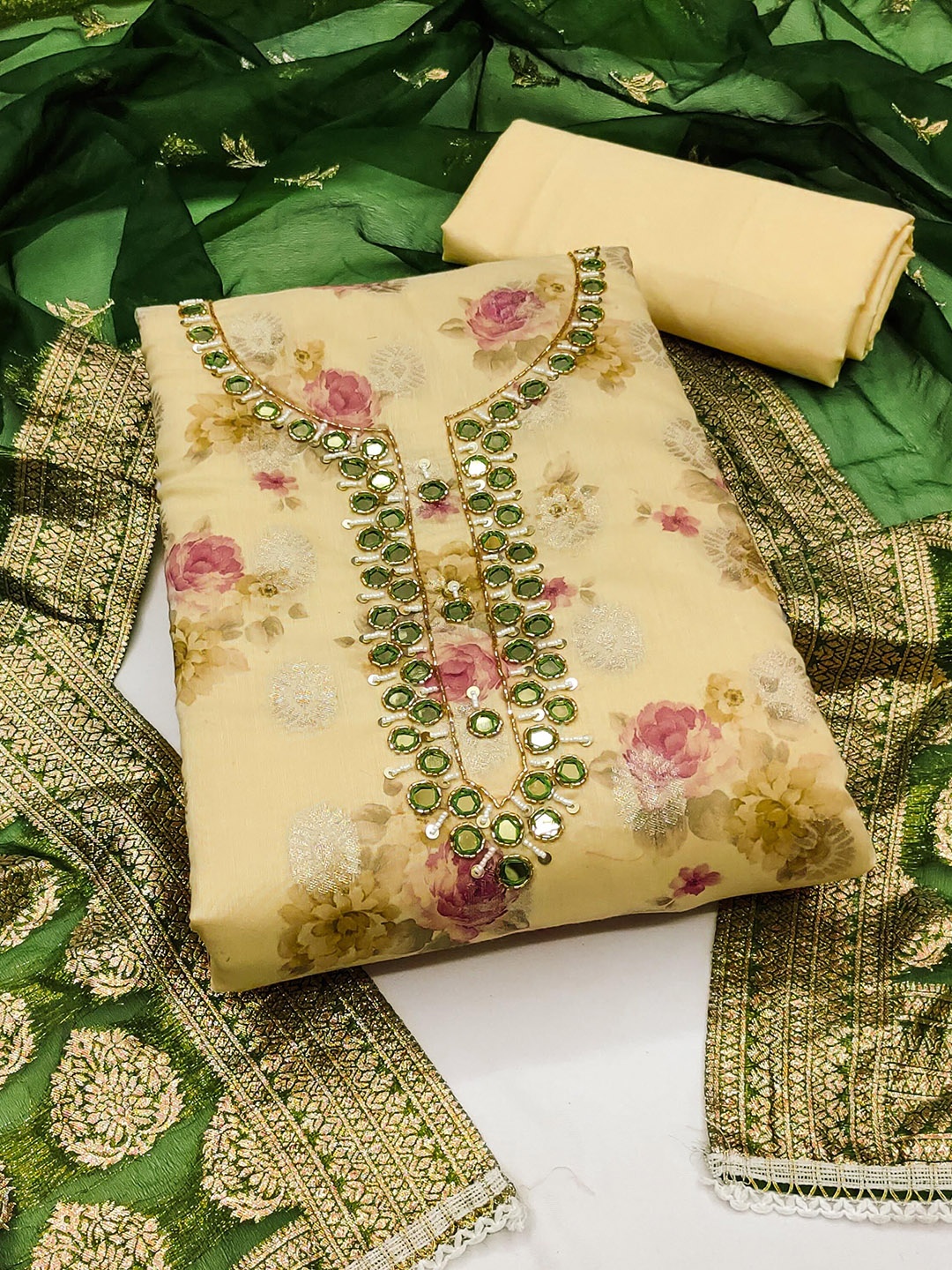 

SHADOW & SAINING Embellished Semi-Stitched Dress Material, Yellow