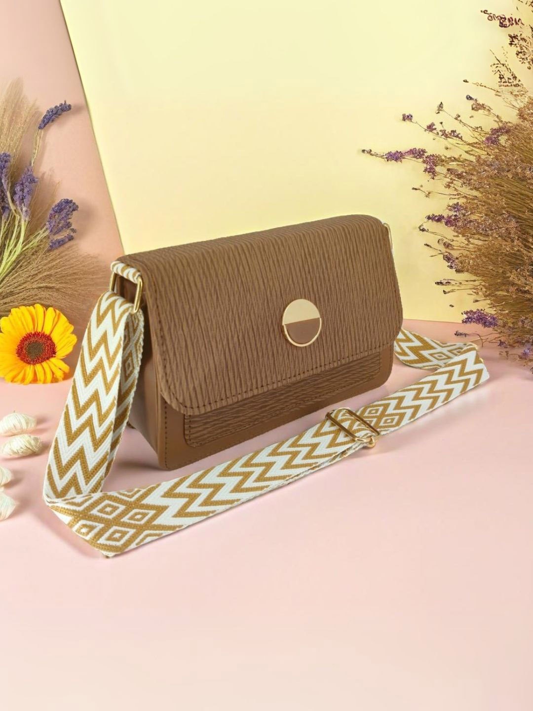 

ITALISH Textured Leather Sling Bag, Brown