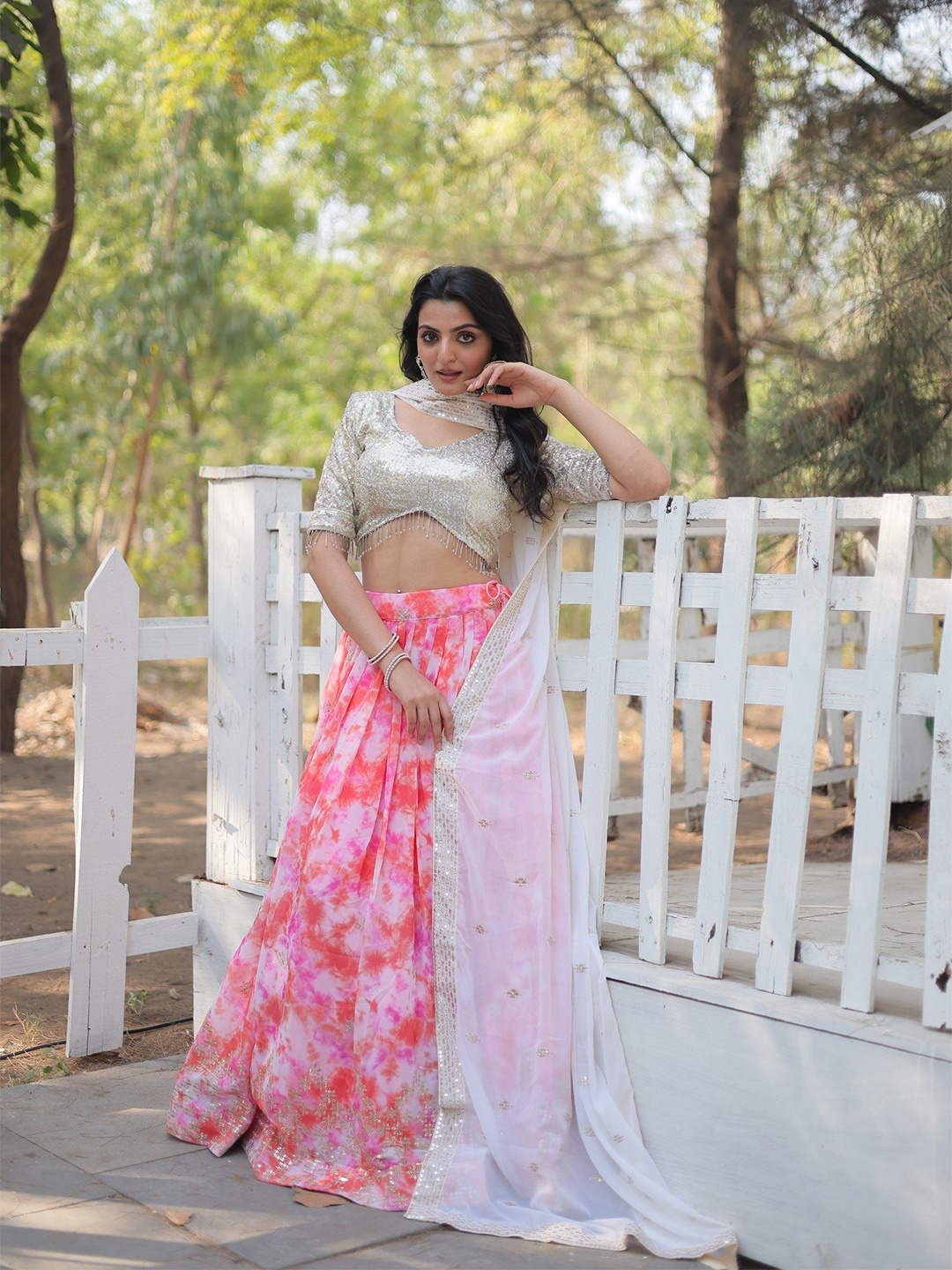 

ZIBLON Ready to Wear Lehenga & Unstitched Blouse With Dupatta, Pink