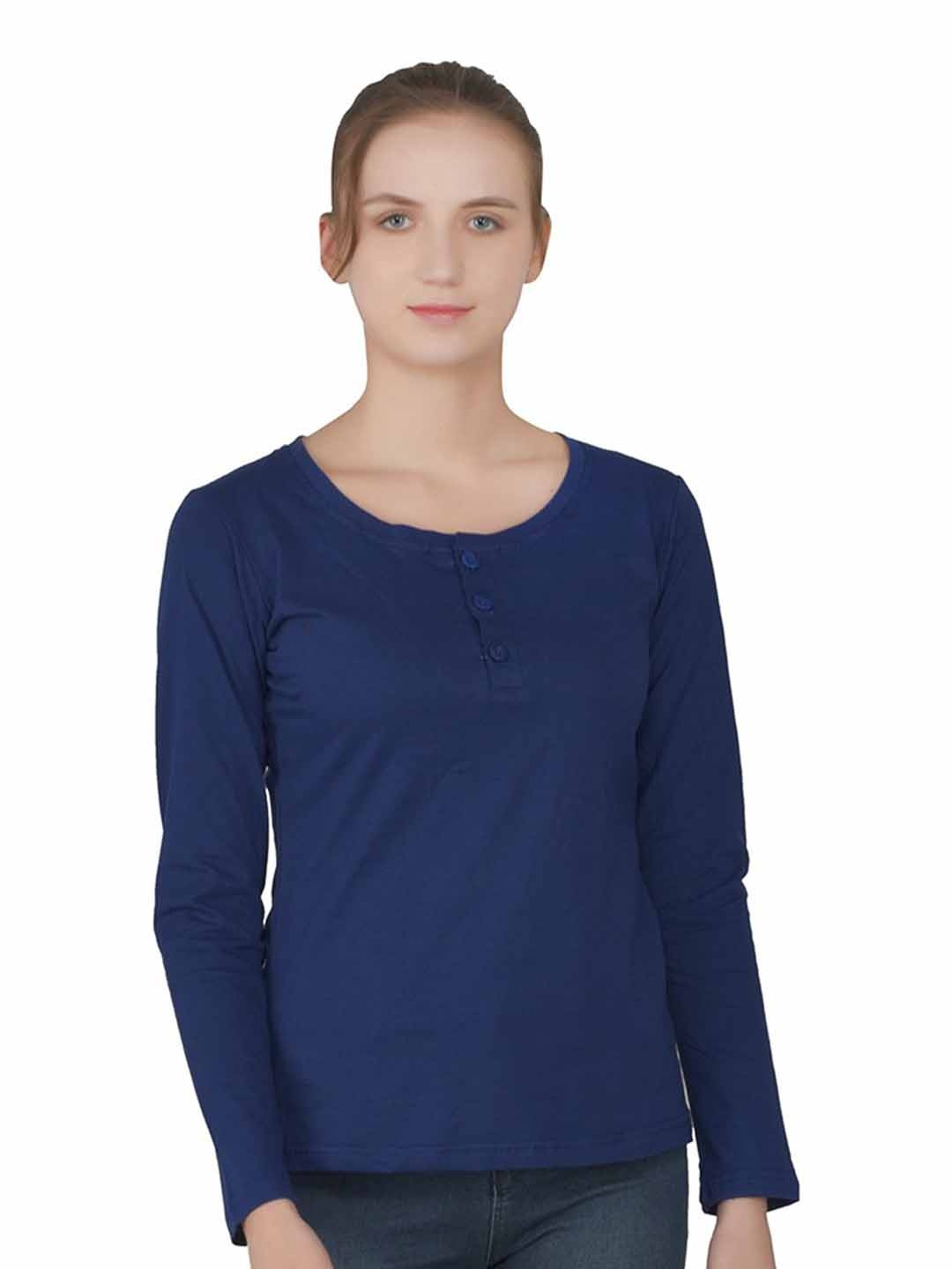 

BEYOU FASHION Women Henley Neck Cut Outs Slim Fit T-shirt, Blue