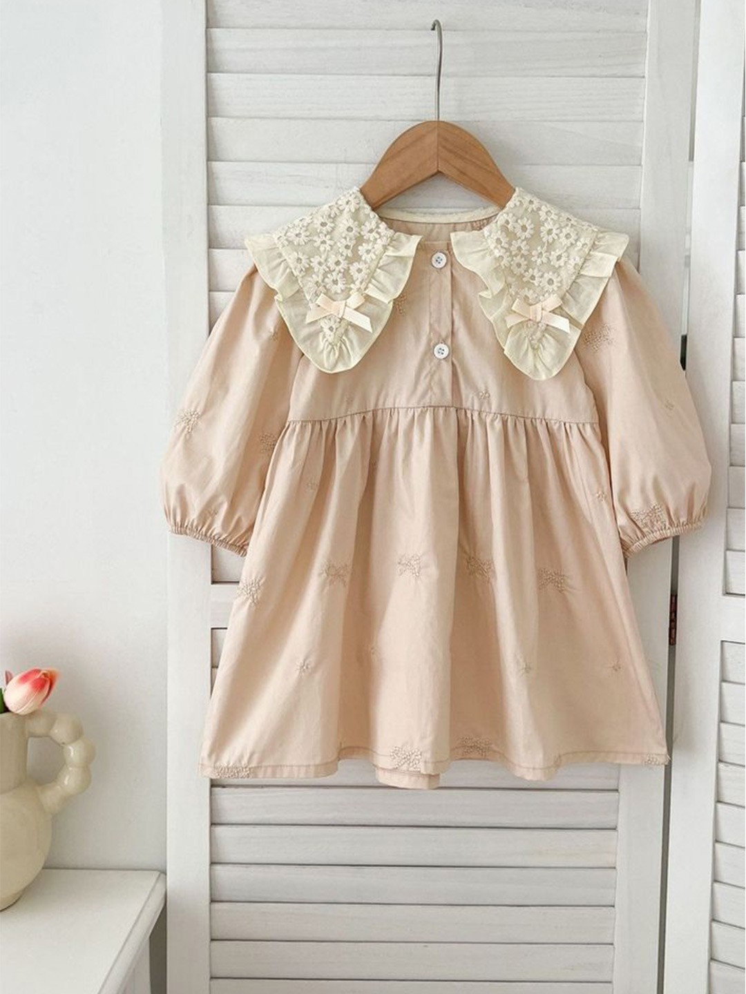 

LULU & SKY Puff Sleeve A-Line Dress, Beige