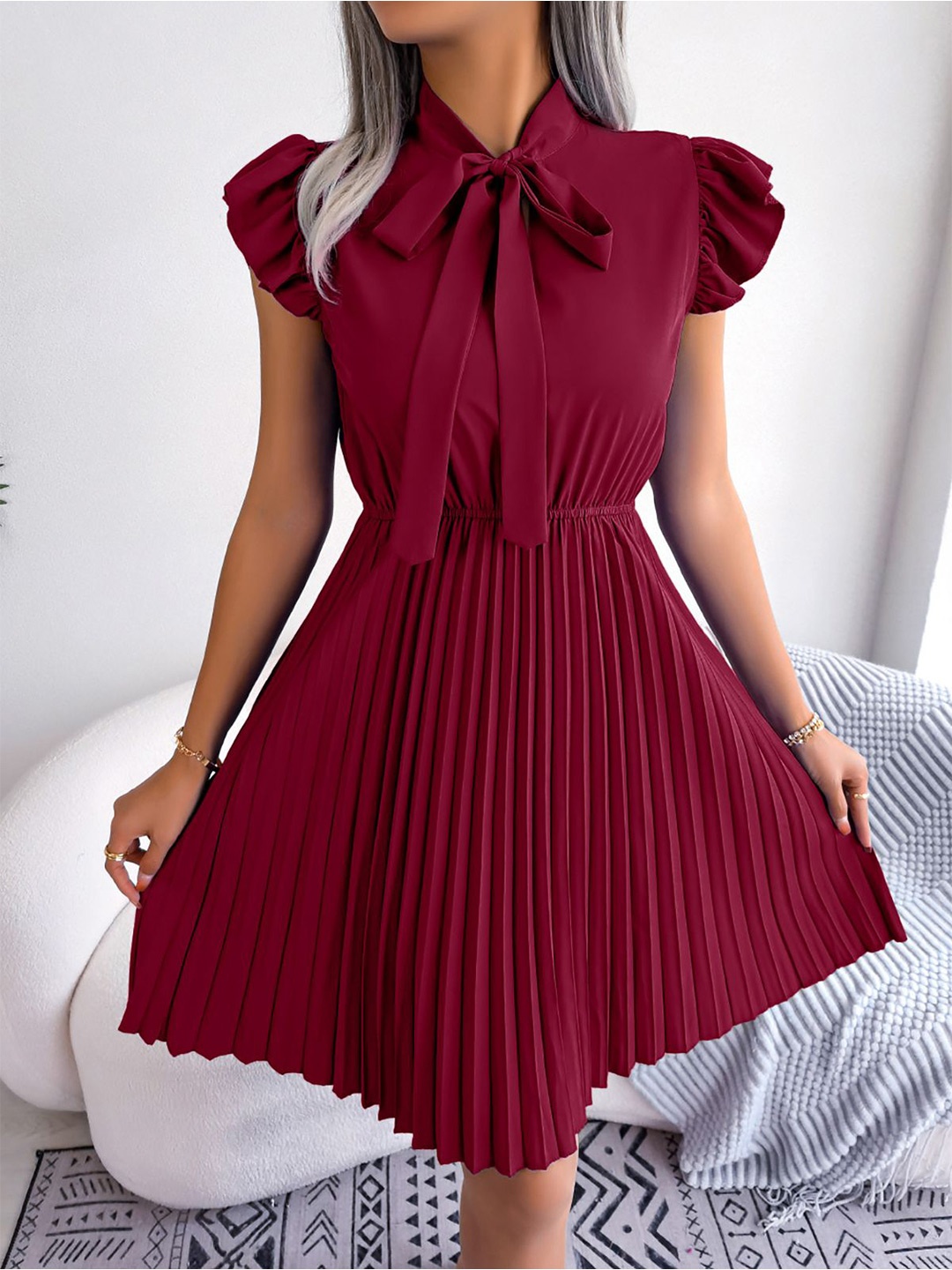 

StyleCast x Revolte Puff Sleeve A-Line Midi Dress, Maroon