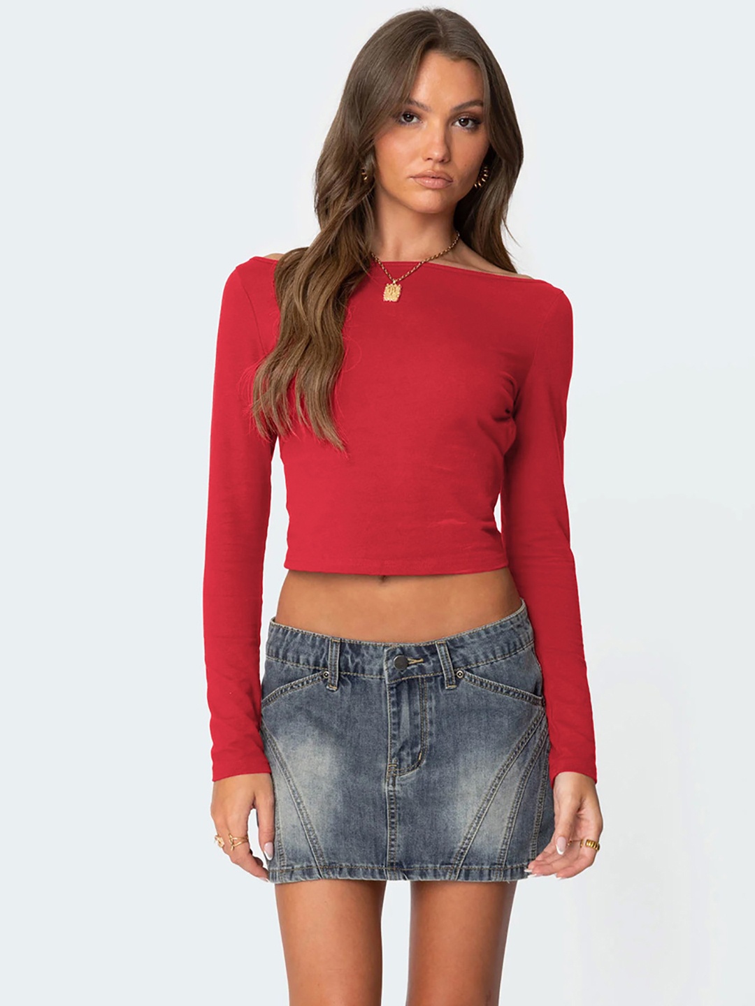 

StyleCast x Revolte Solid Styled Back Crop Top, Red