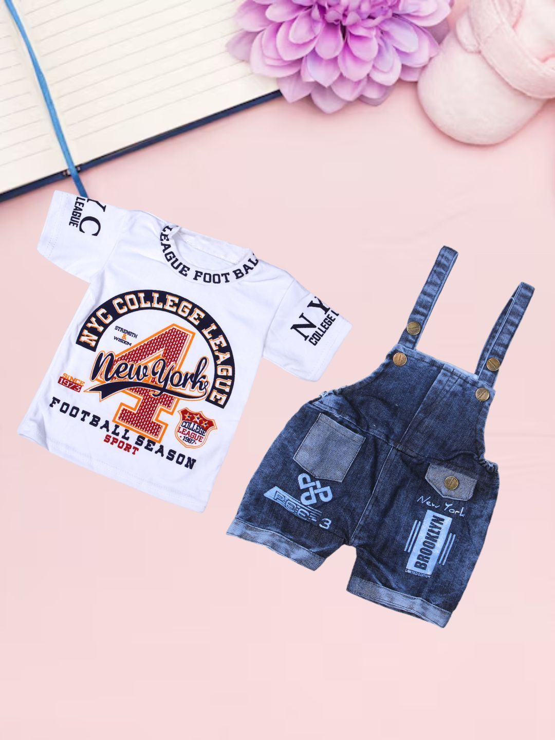 

BAESD Infants Short Dungaree With Printed T-Shirt, White