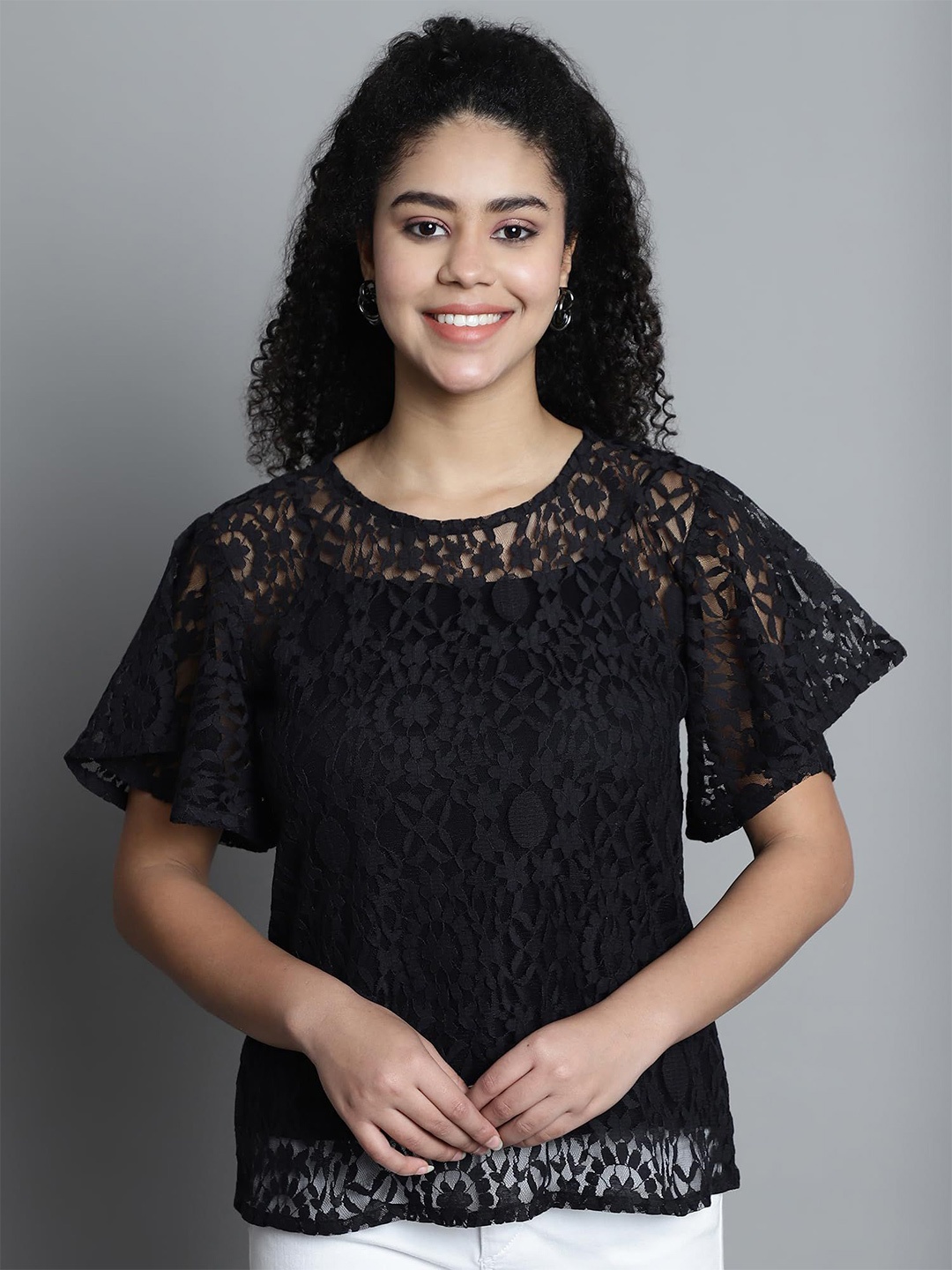 

SZN Flared Sleeve Lace Top, Black