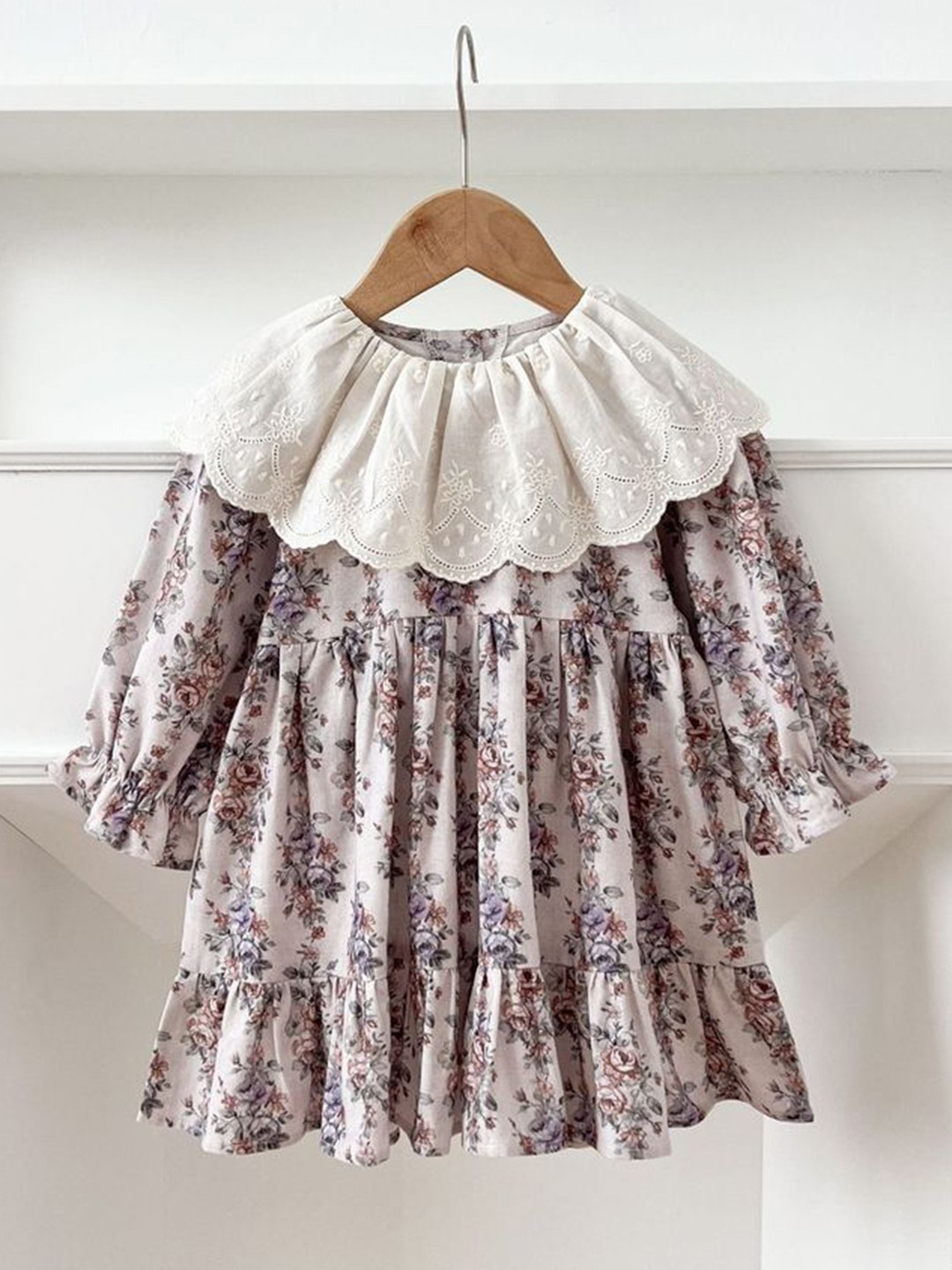 

LULU & SKY Floral Print Flared Sleeve A-Line Dress, Purple