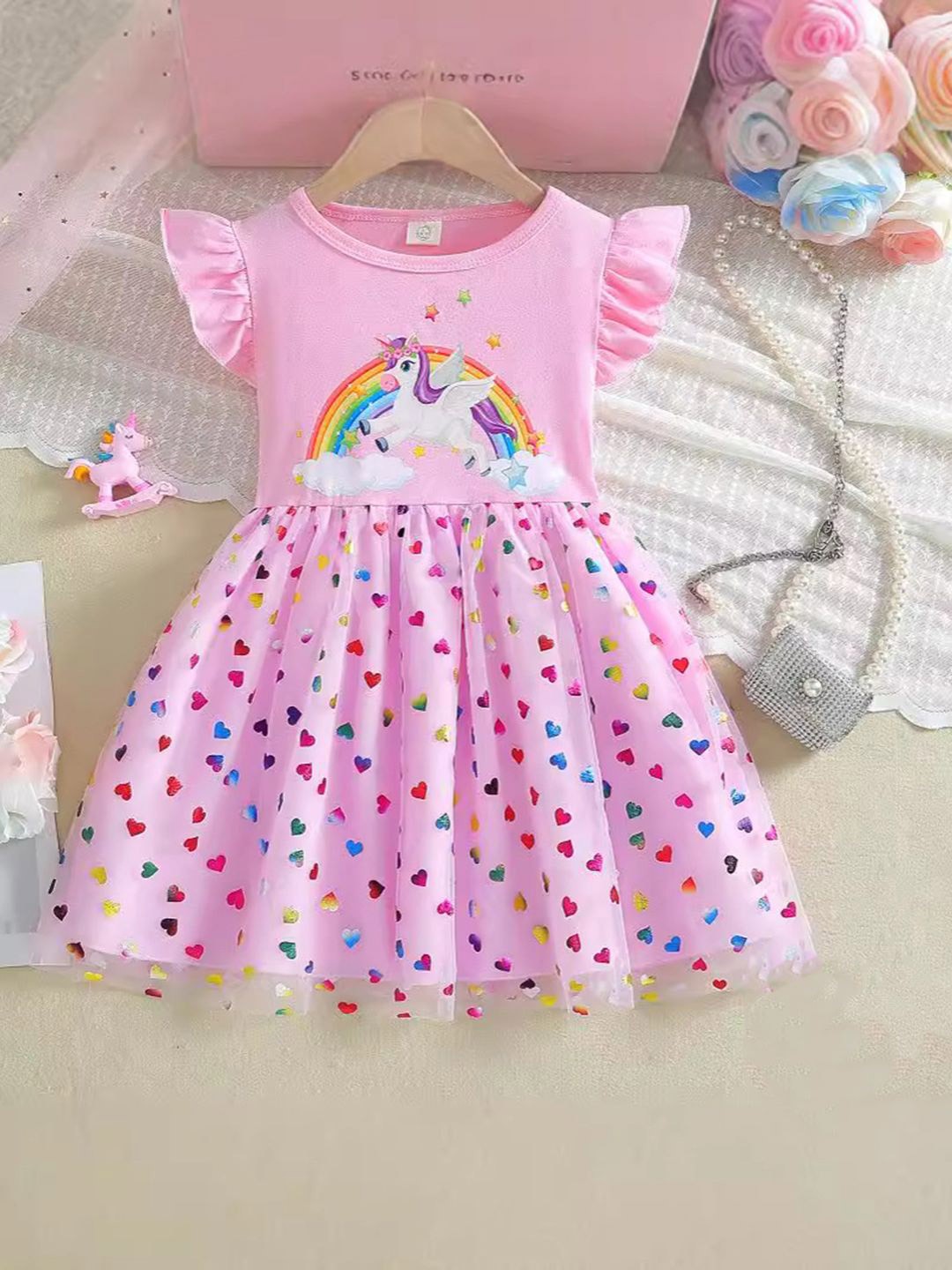 

YK Print Fit & Flare Dress, Pink