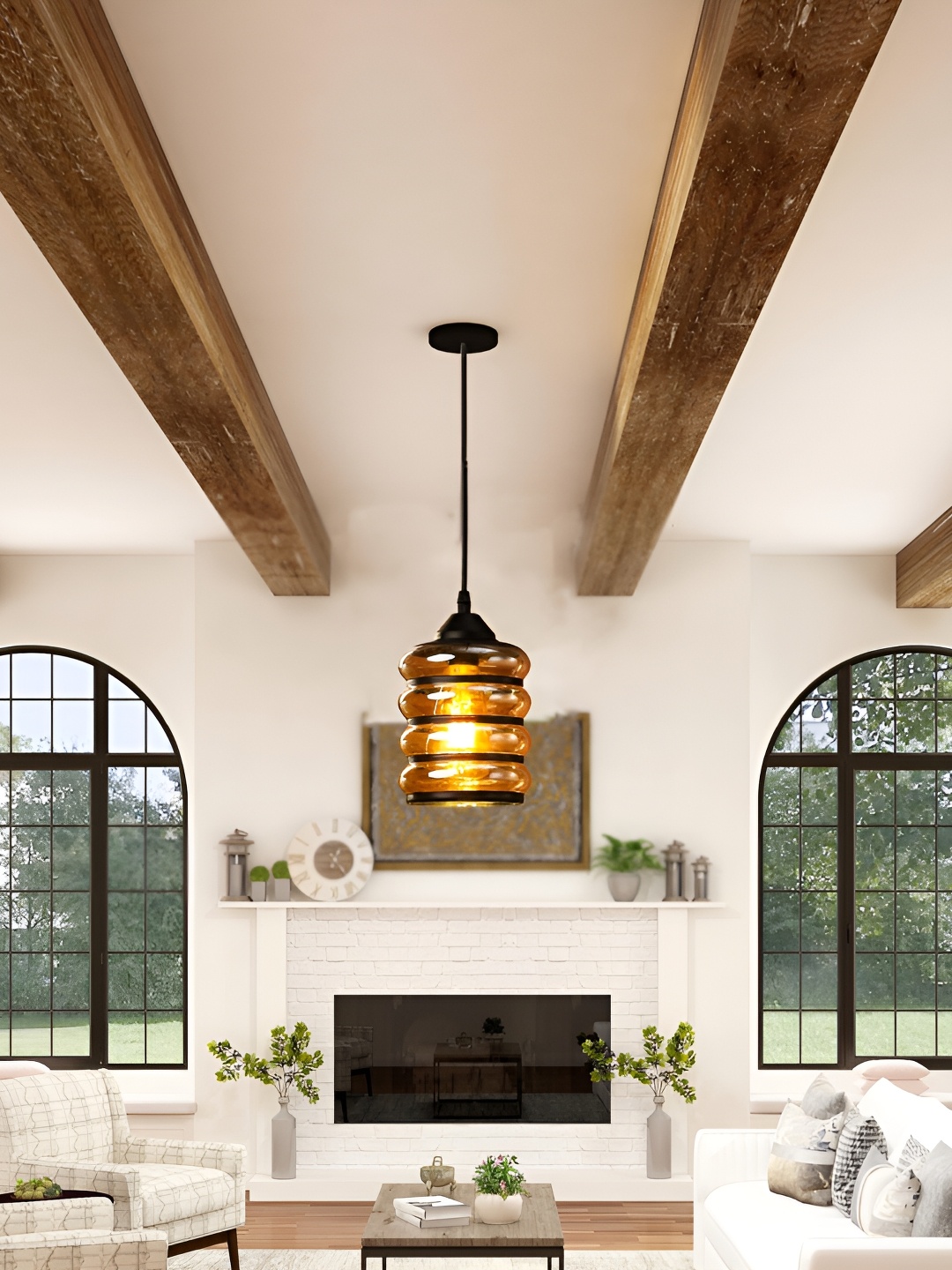 

GAUVIK Black & Yellow Glass Ceiling Lamp