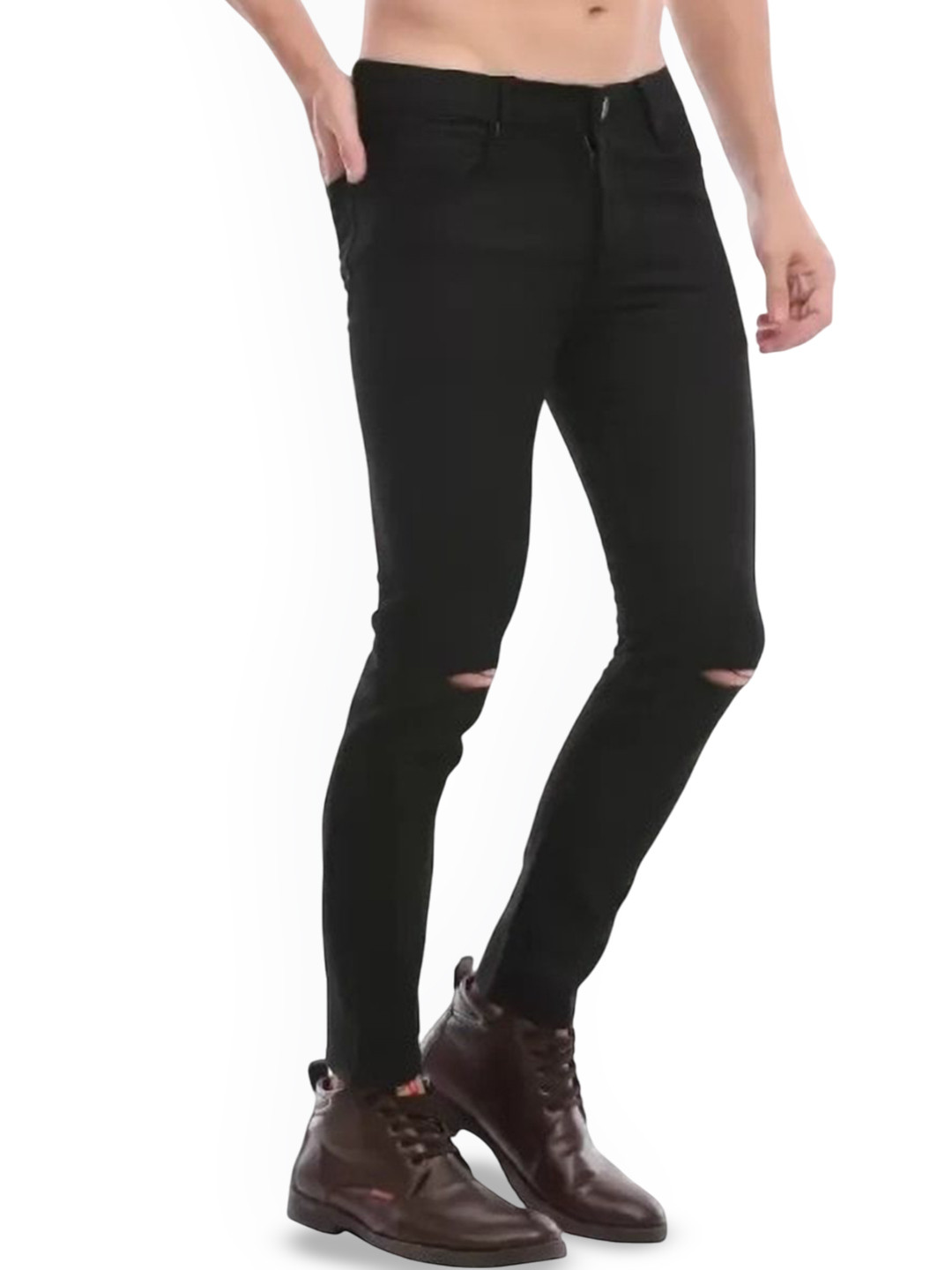 

COMFITS Men Classic Mildly Distressed Stretchable Jeans, Black
