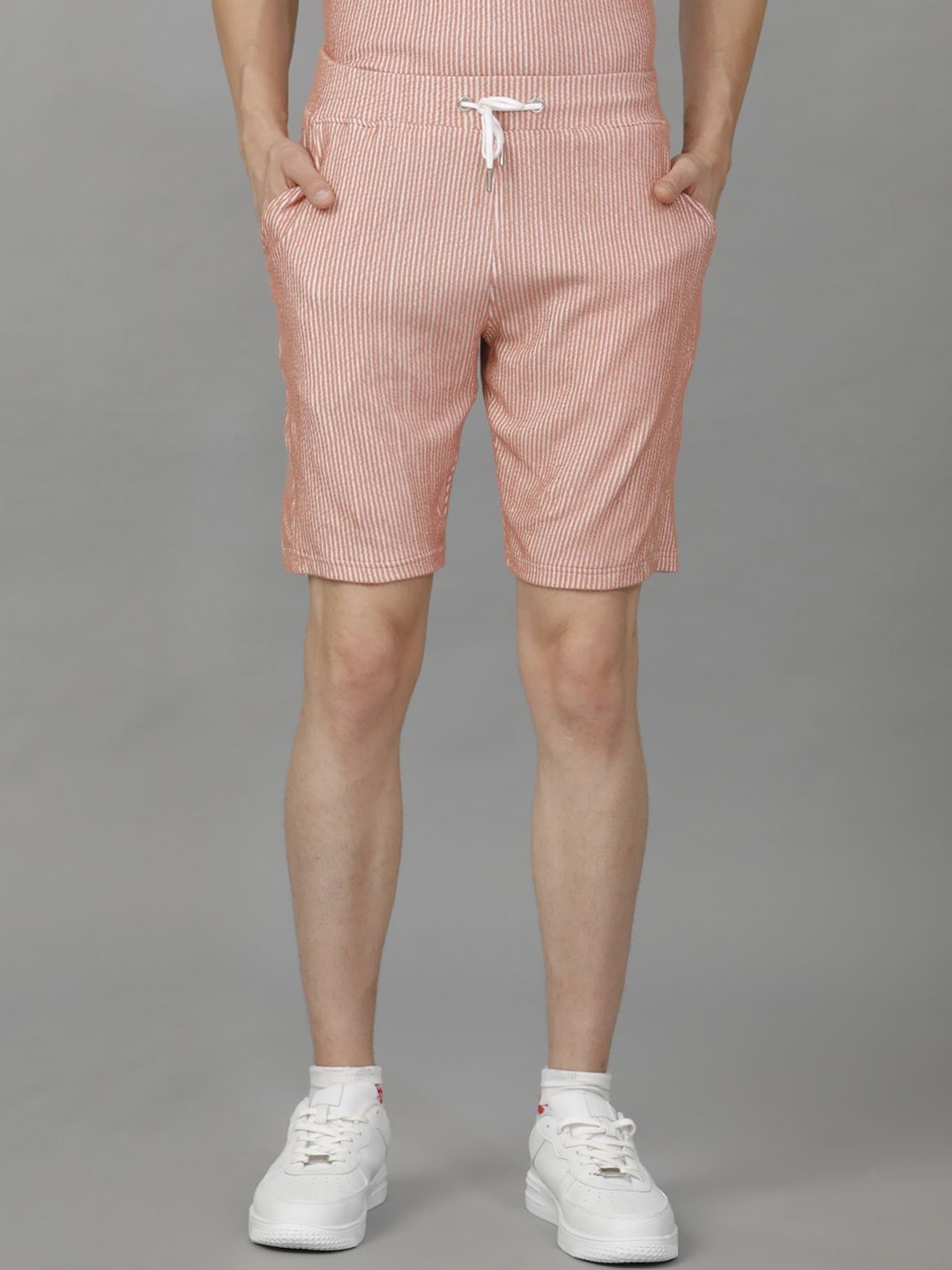 

Voi Jeans Men Striped Technology Shorts, Coral