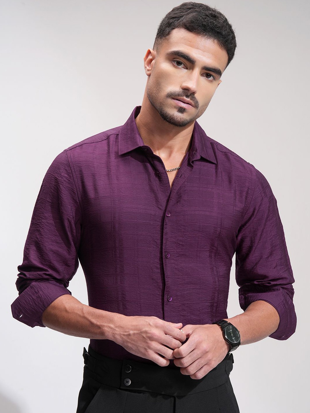 

HIGHLANDER Men Comfort Slim Fit Opaque Casual Shirt, Purple