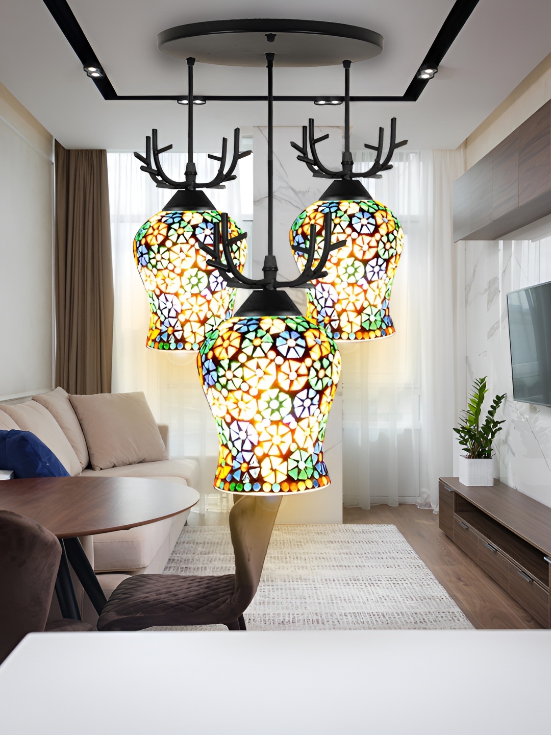 

GAUVIK Green & Blue Printed Glass Ceiling Lamp