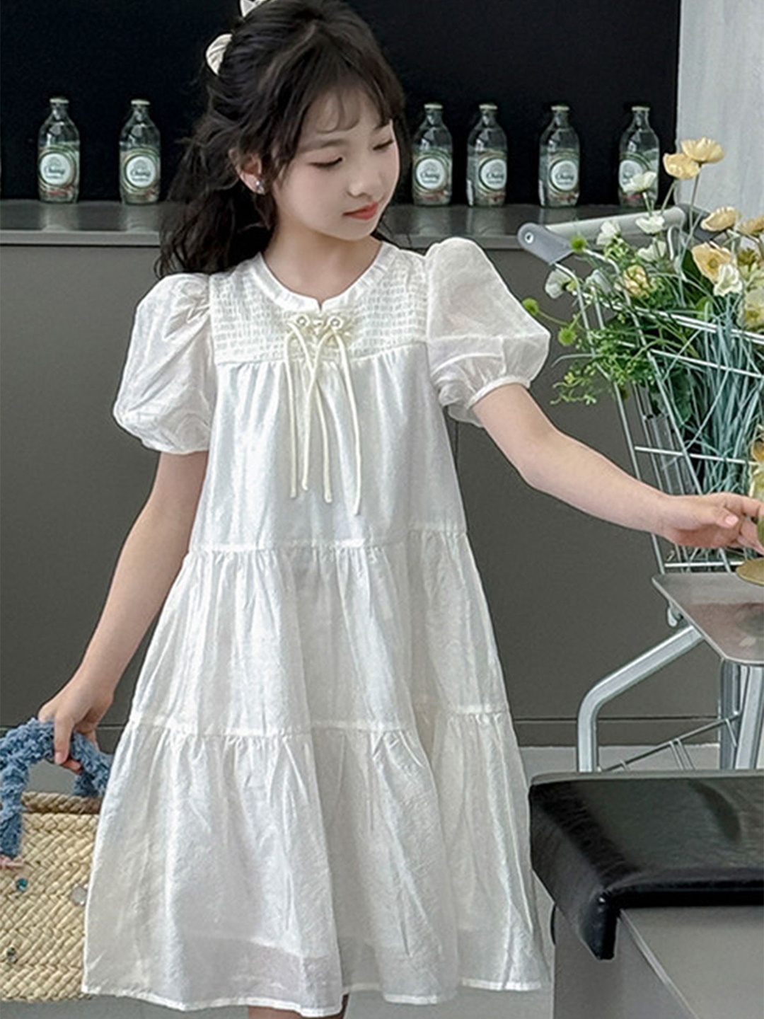 

LULU & SKY Peter Pan Collar Puff Sleeve A-Line Dress, White