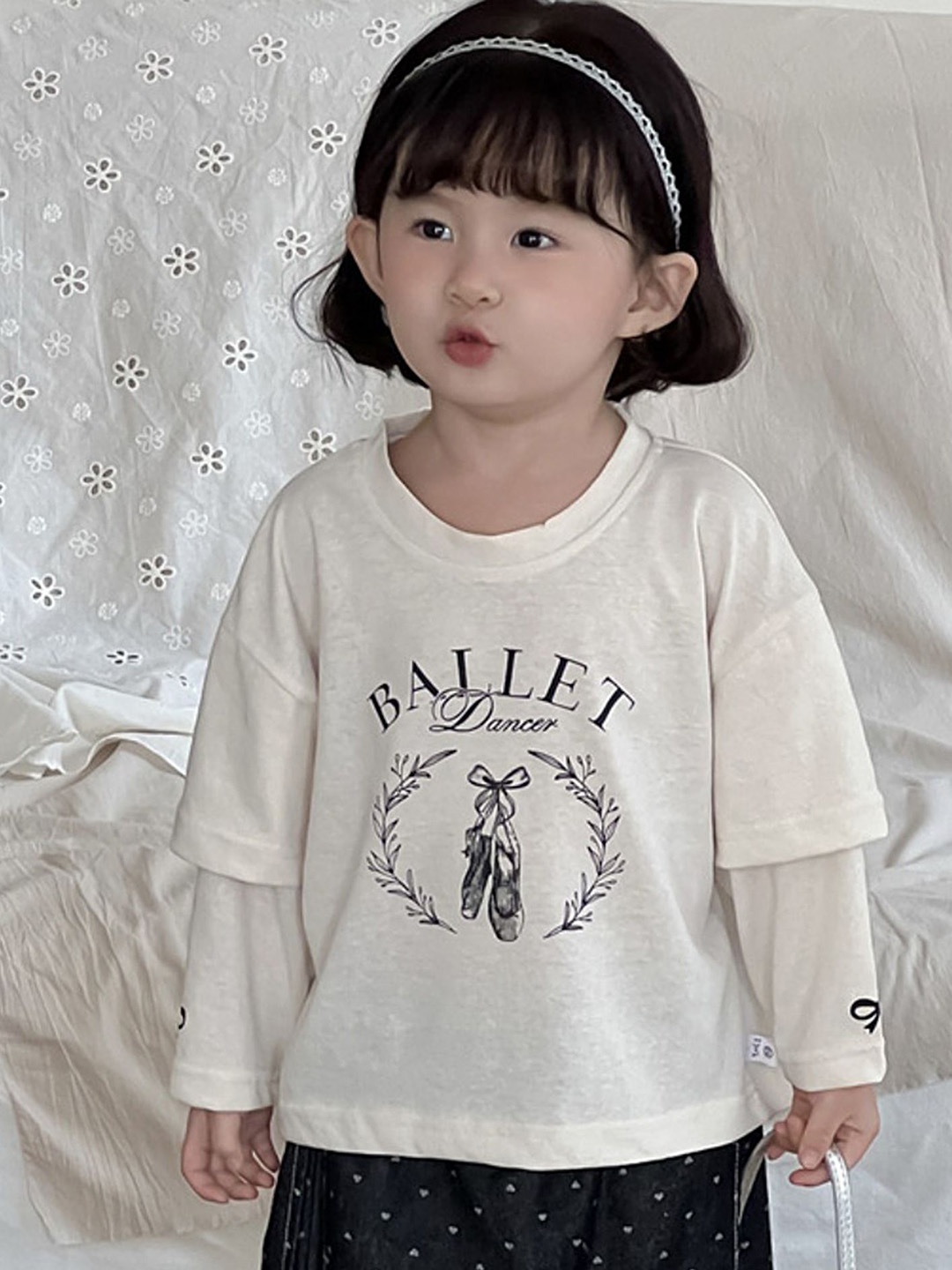 

LULU & SKY Girls Typography Printed T-shirt, Beige