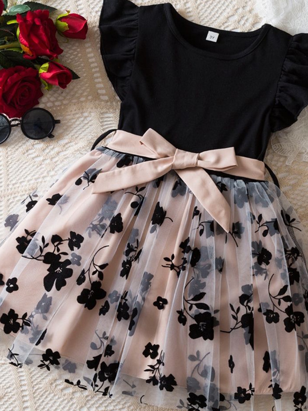 

LULU & SKY Floral Print Fit & Flare Dress, Black