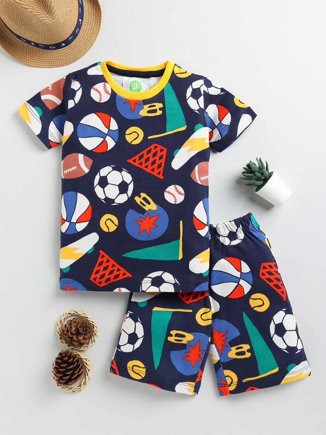 

YK Boys Printed T-shirt with Shorts, Blue