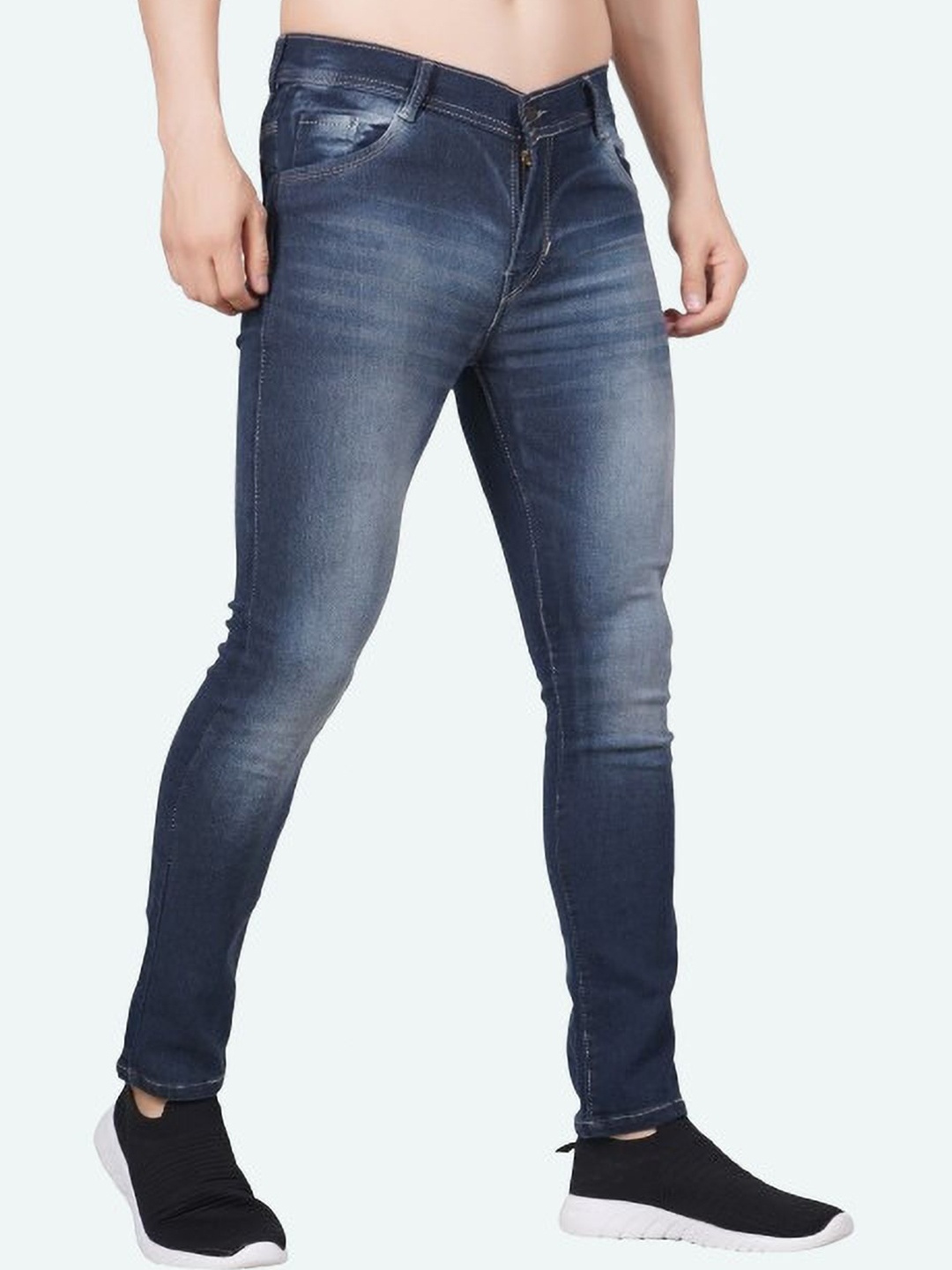 

COMFITS Men Classic Low Distress Heavy Fade Stretchable Jeans, Blue