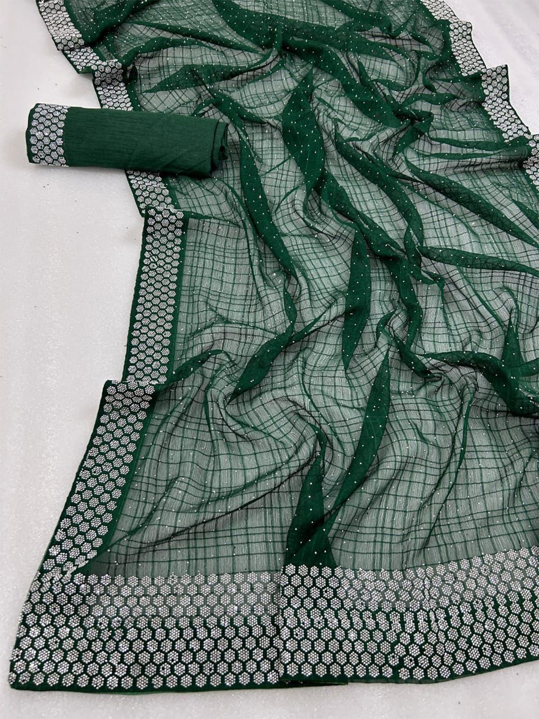 

PAYAL CREATION Embellished Embroidered Pure Georgette Designer Saree, Sea green