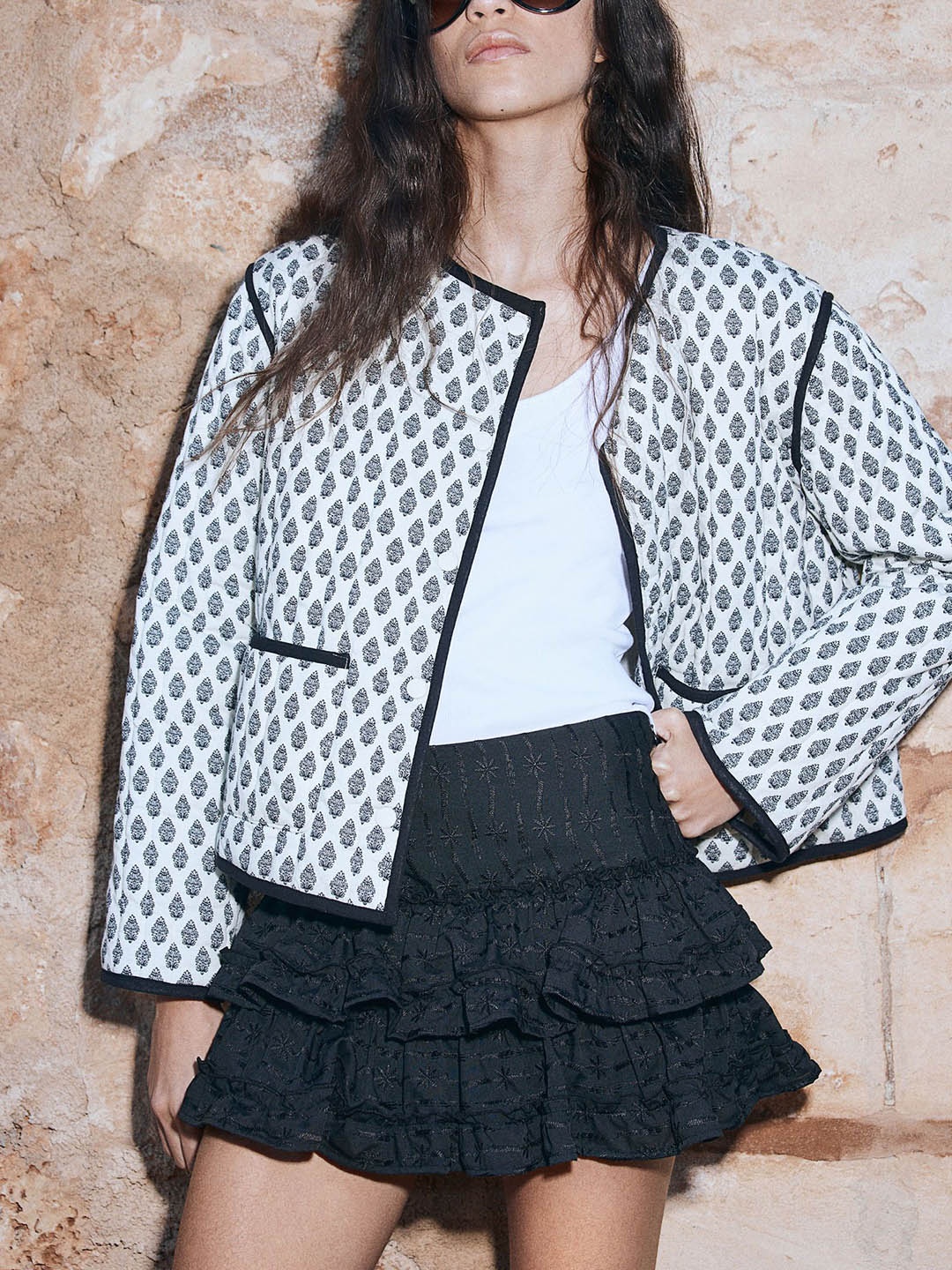 

H&M Embroidered Tiered Skirt, Black