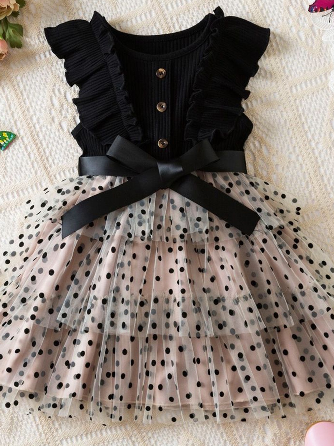 

LULU & SKY Polka Dot Print Fit & Flare Dress, Black