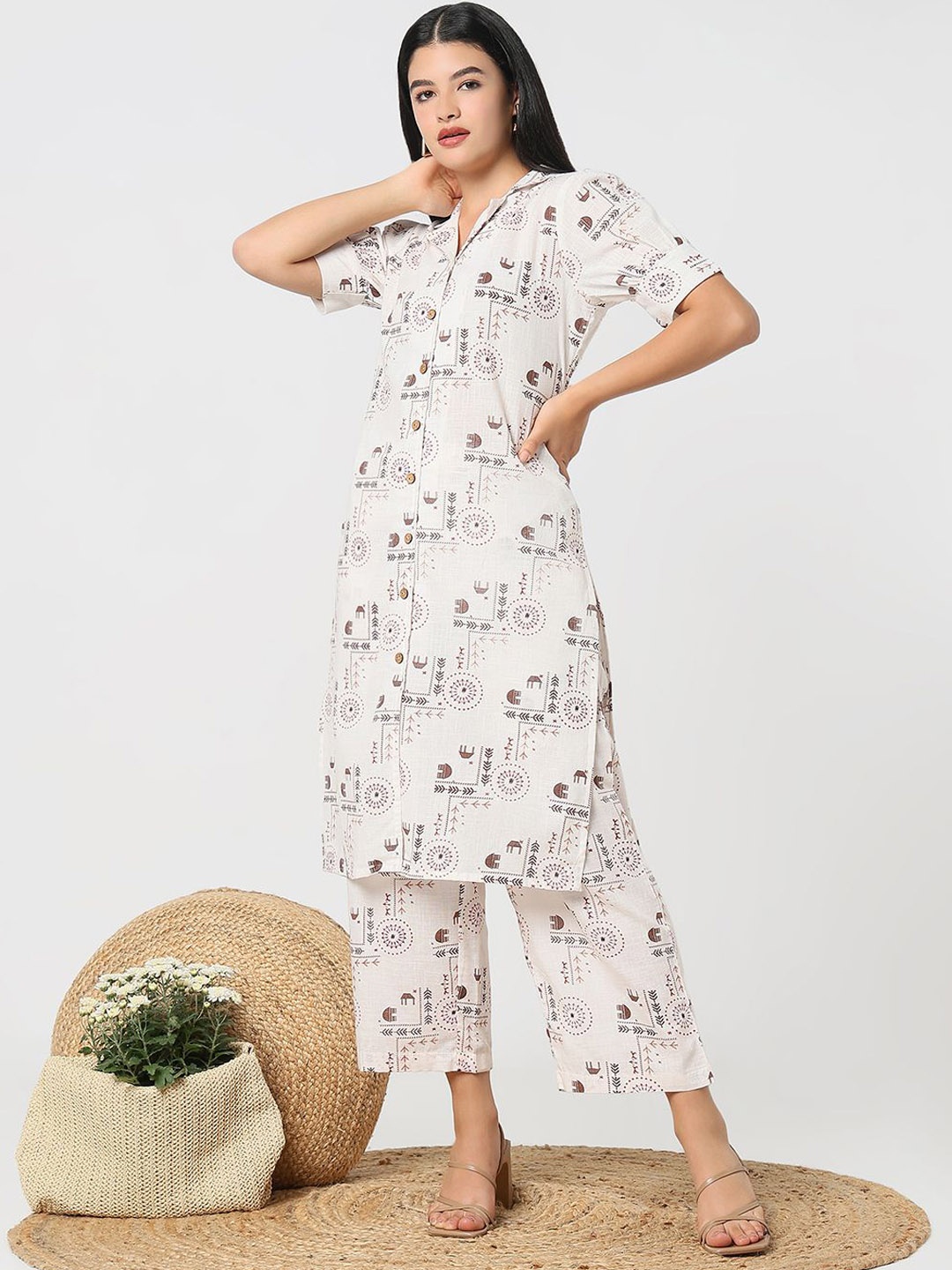

R&B Printed Pure Cotton & TrousersCo-OrdsSet, Beige