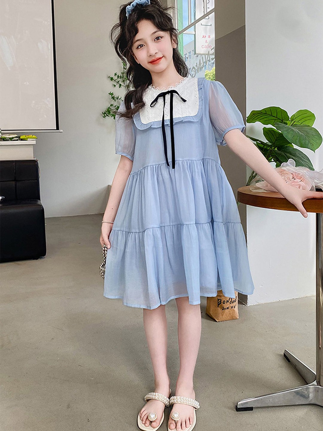 

LULU & SKY Tie-Up Neck Fit & Flare Dress, Blue