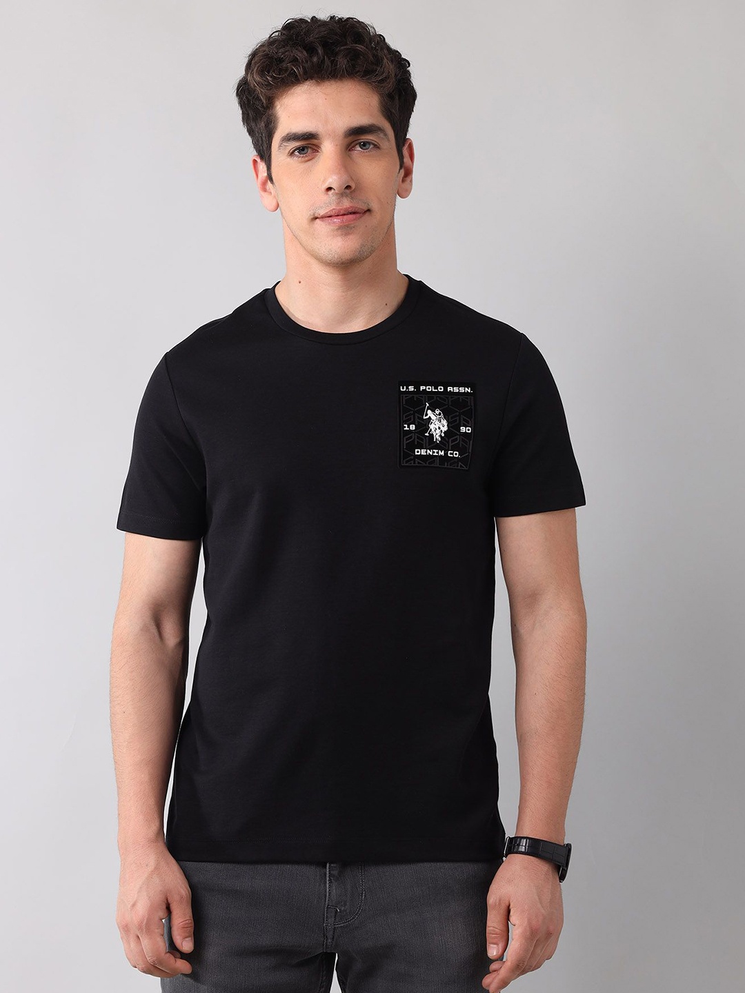 

U.S. Polo Assn. Denim Co. Men Brand Logo Printed Slim Fit T-shirt, Black