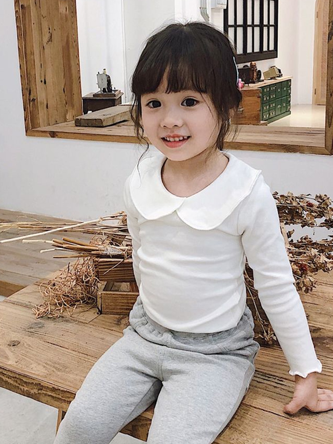 

LULU & SKY Striped Peter Pan Collar Cotton Top, White