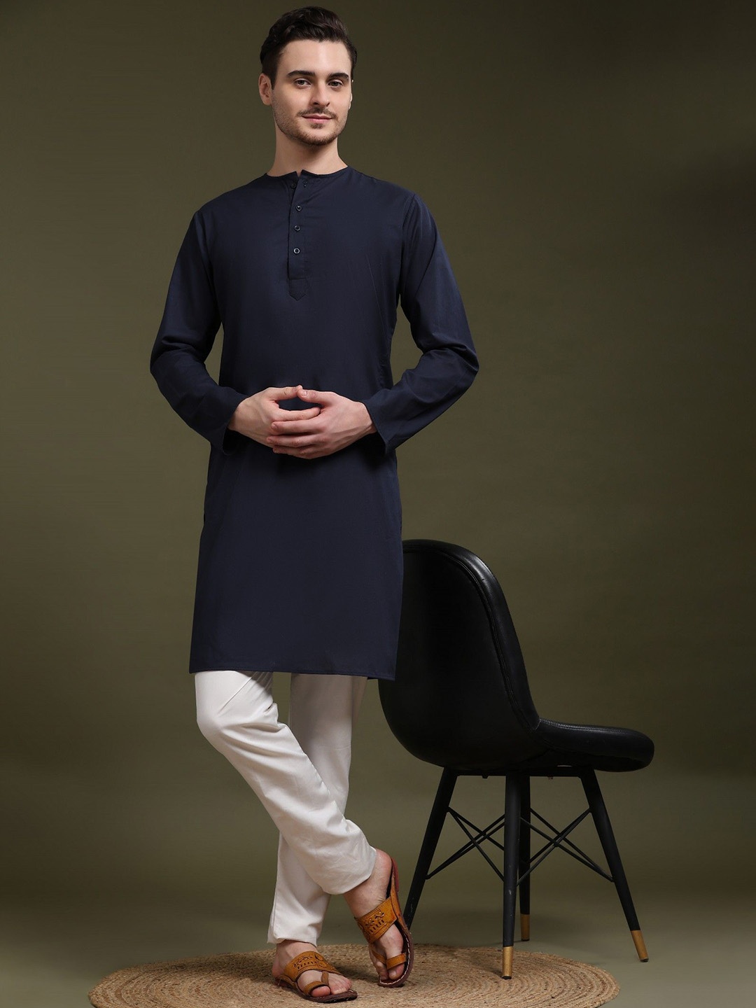 

SKAVIJ Men Regular Pure Cotton Kurta with Pyjamas, Blue