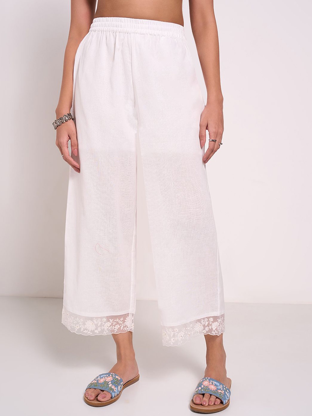 

RANGMANCH BY PANTALOONS Women Flared Trousers, Off white