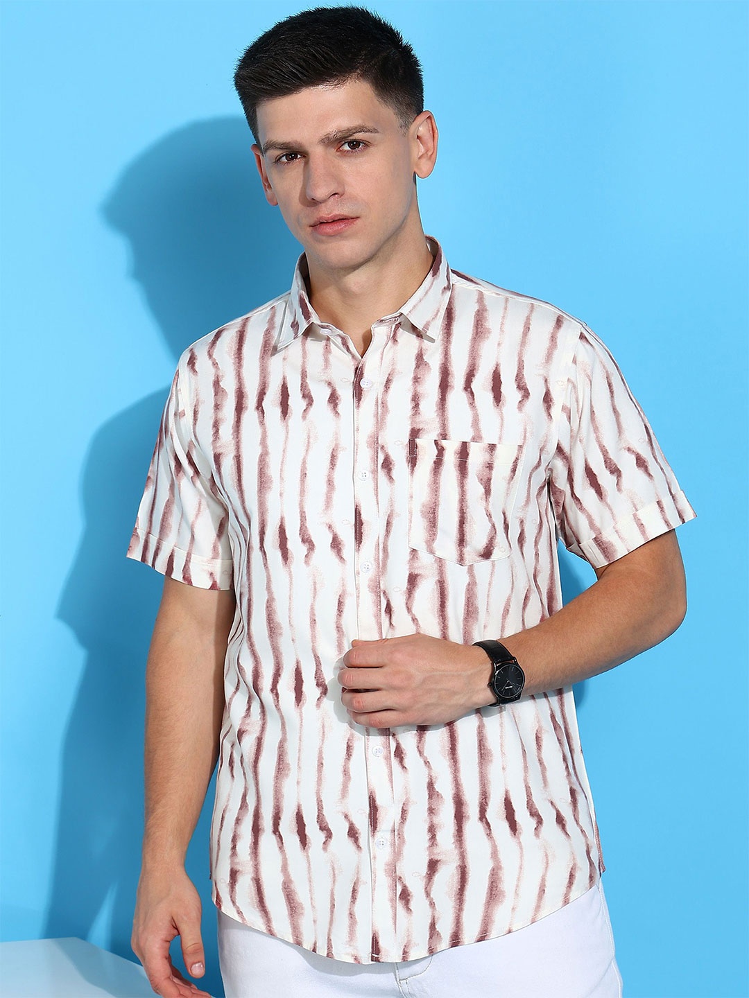 

Moda Rapido Men Classic Opaque Printed Casual Shirt, Brown