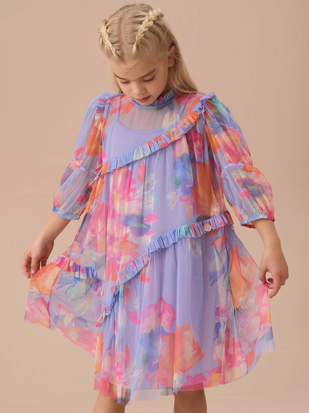 

Angel & Rocket Floral Print Puff Sleeve A-Line Dress, Multi