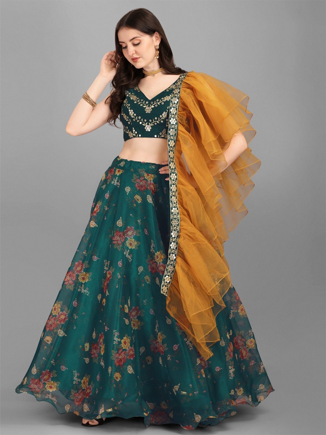 

Piludi Embroidered Semi-Stitched Lehenga & Unstitched Blouse With Dupatta, Green