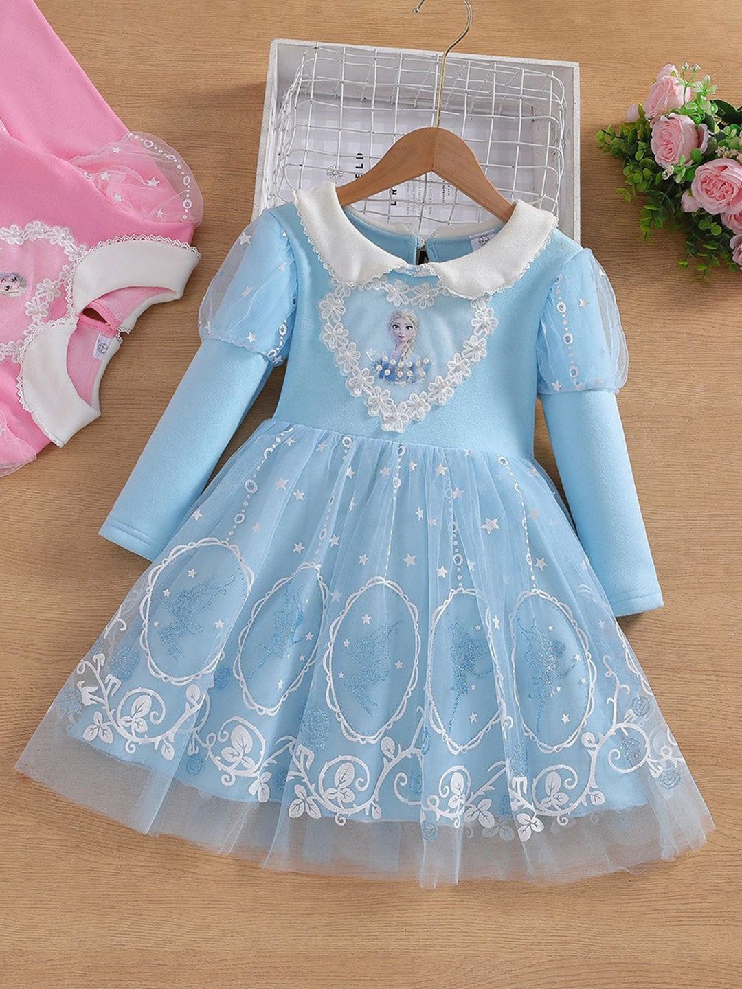 

YK Print Fit & Flare Dress, Blue