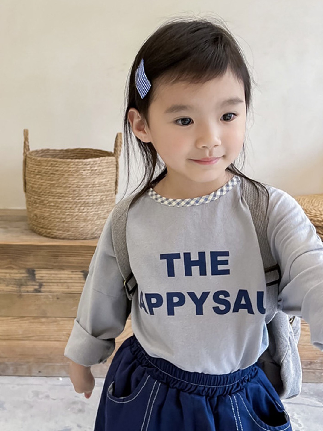 

LULU & SKY Girls Typography Printed V-Neck Pockets T-shirt, Blue