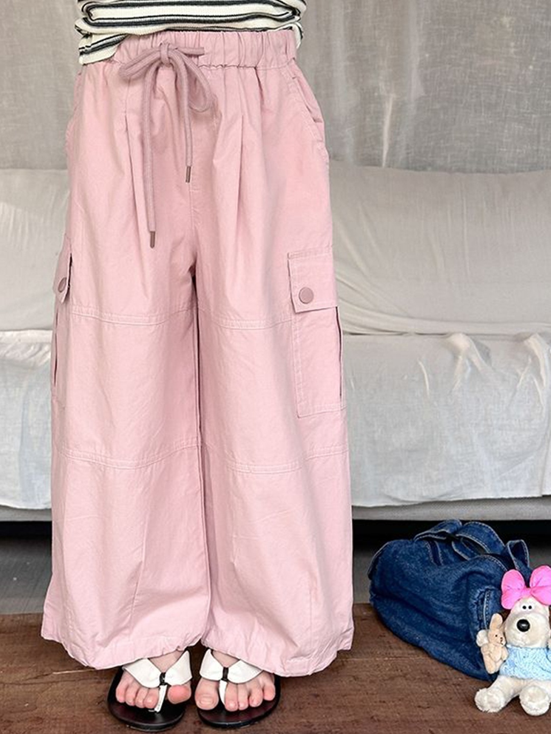 

LULU & SKY Girls Wide Leg High-Rise Low Distress Jeans, Pink