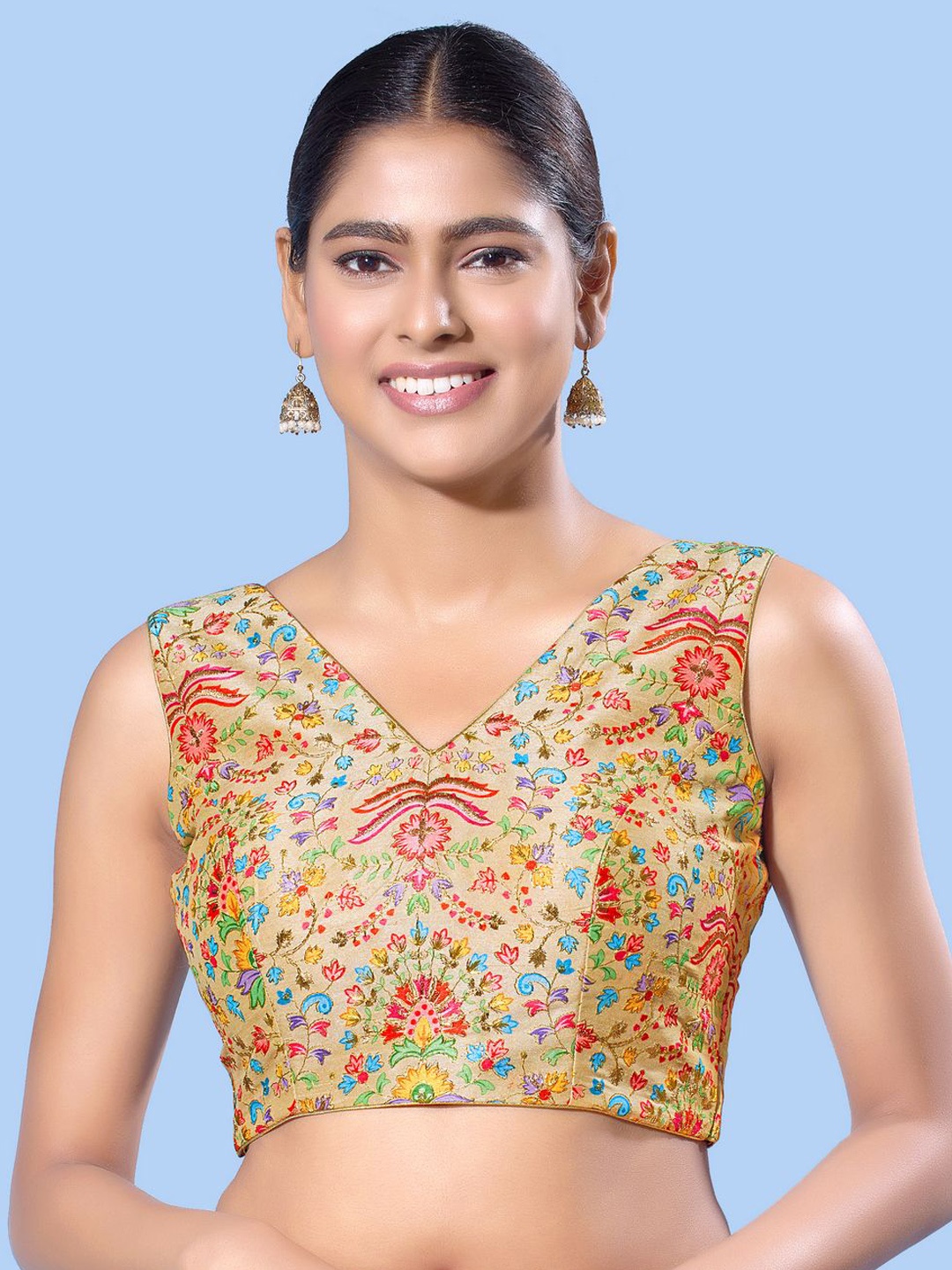 

VAMAS - THE DESIGNER BLOUSES Women V-Neck Padded Saree Blouse, Gold